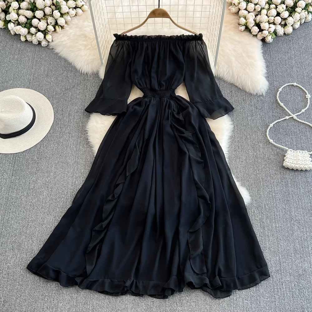 Fairy Off Shoulder Ruffled Chiffon Elegant Dress for Women - Summer Party, Wedding Guest, Prom, Date Night Outfit