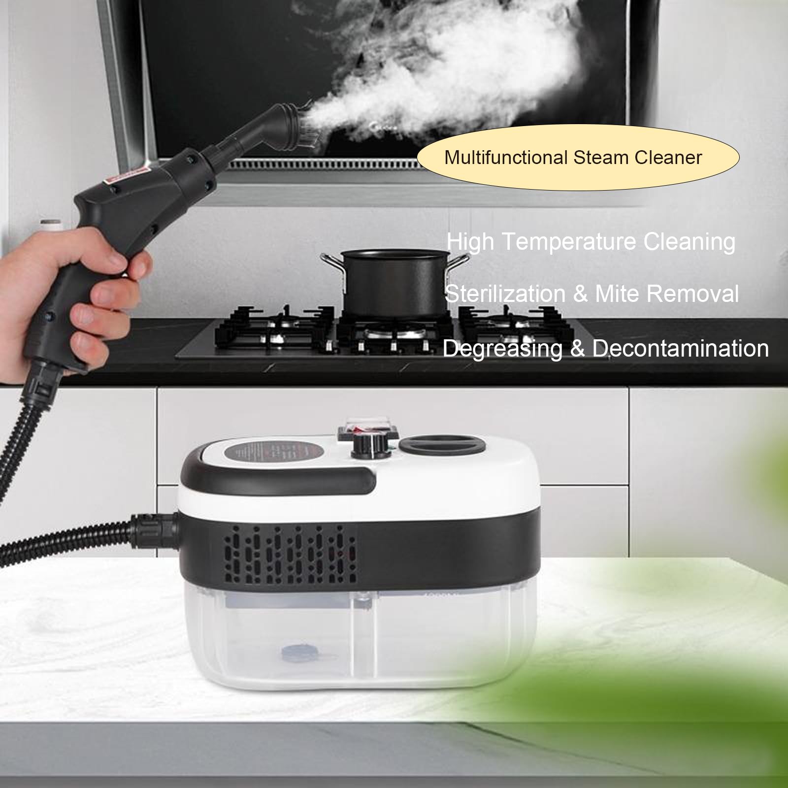 Upgrade 2500W 1200ML Handheld Steam Cleaner with 7 Accessories - High Temperature Pressure Steam Cleaning Machine for Car, Floor, Kitchen, Bathroom, Window & Furniture (White) | Perfect for Deep Cleaning, Sanitizing & Stain Removal