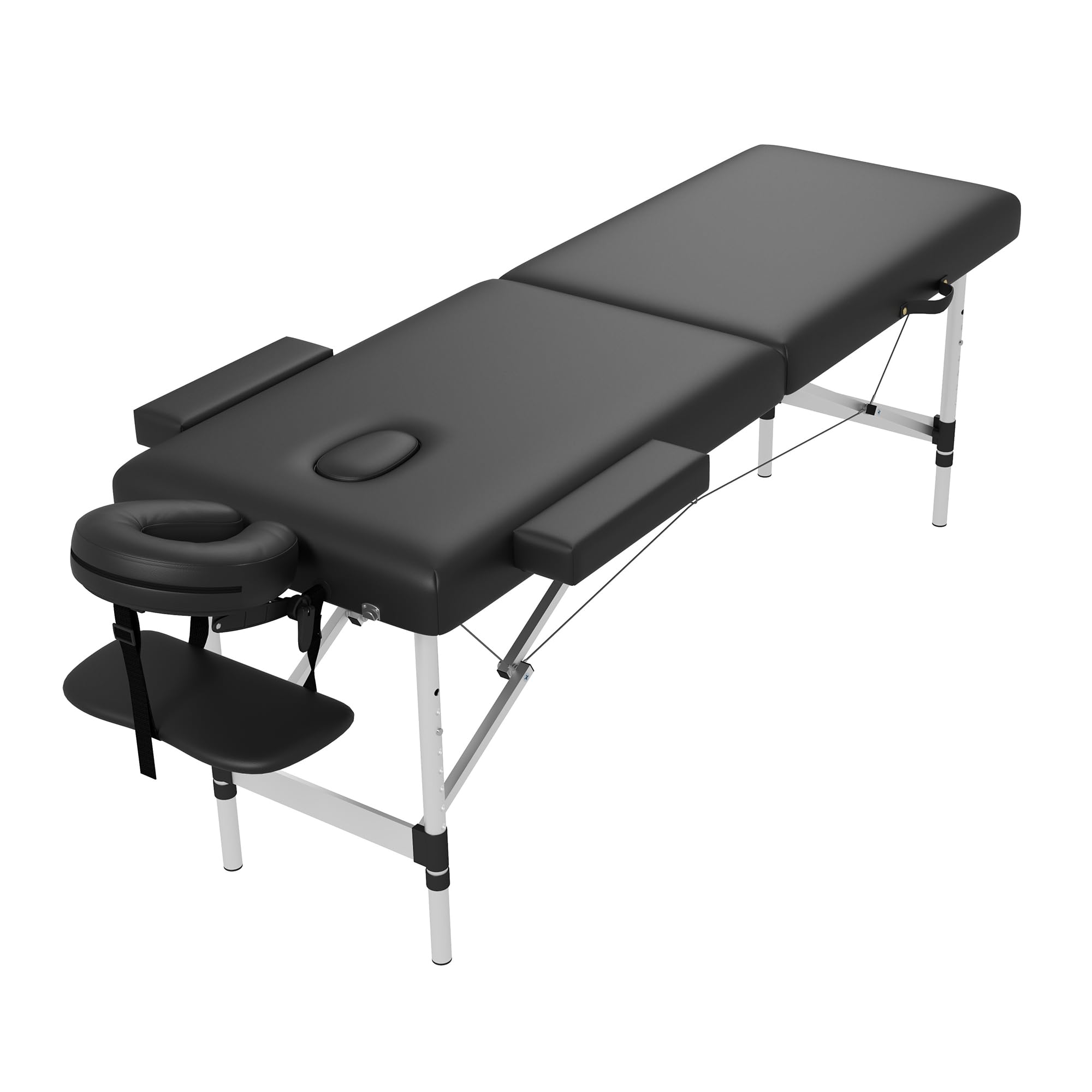 Portable 2-Section Foldable Massage Table - Adjustable Height Spa & Tattoo Bed with Face Cradle | Lightweight Aluminum Frame Salon Bed for Home, Facial & Lash Treatments | Perfect for Professional Therapists & Home Spa Use