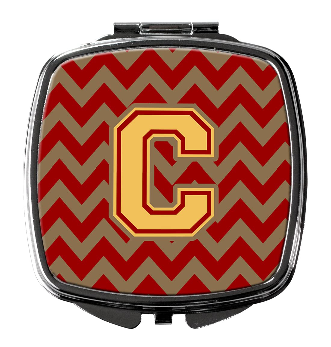 Caroline's Treasures CJ1048-CSCM Letter C Chevron Garnet and Gold Compact Mirror - Decorative Travel Makeup Mirror for Women & Girls, Perfect Gift, Pocket-Sized Folding Handheld Mirror for Home, Office, and Travel Accessories