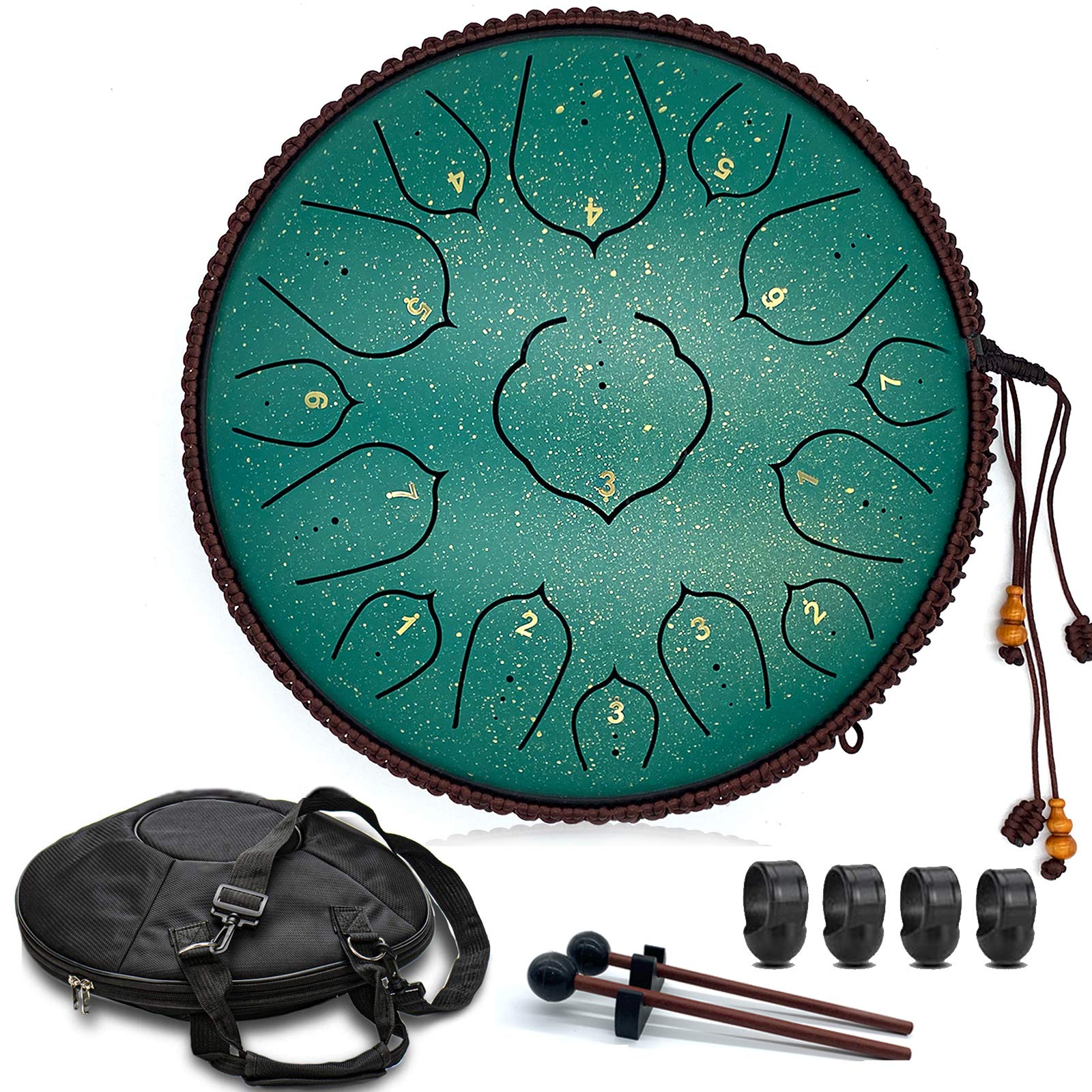 15 Note 14 Inch Steel Tongue Drum - Hand Pan Drum Instrument in D Major with Music Book, Mallets & Carry Bag - Perfect for Meditation, Yoga, Music Therapy & Relaxation