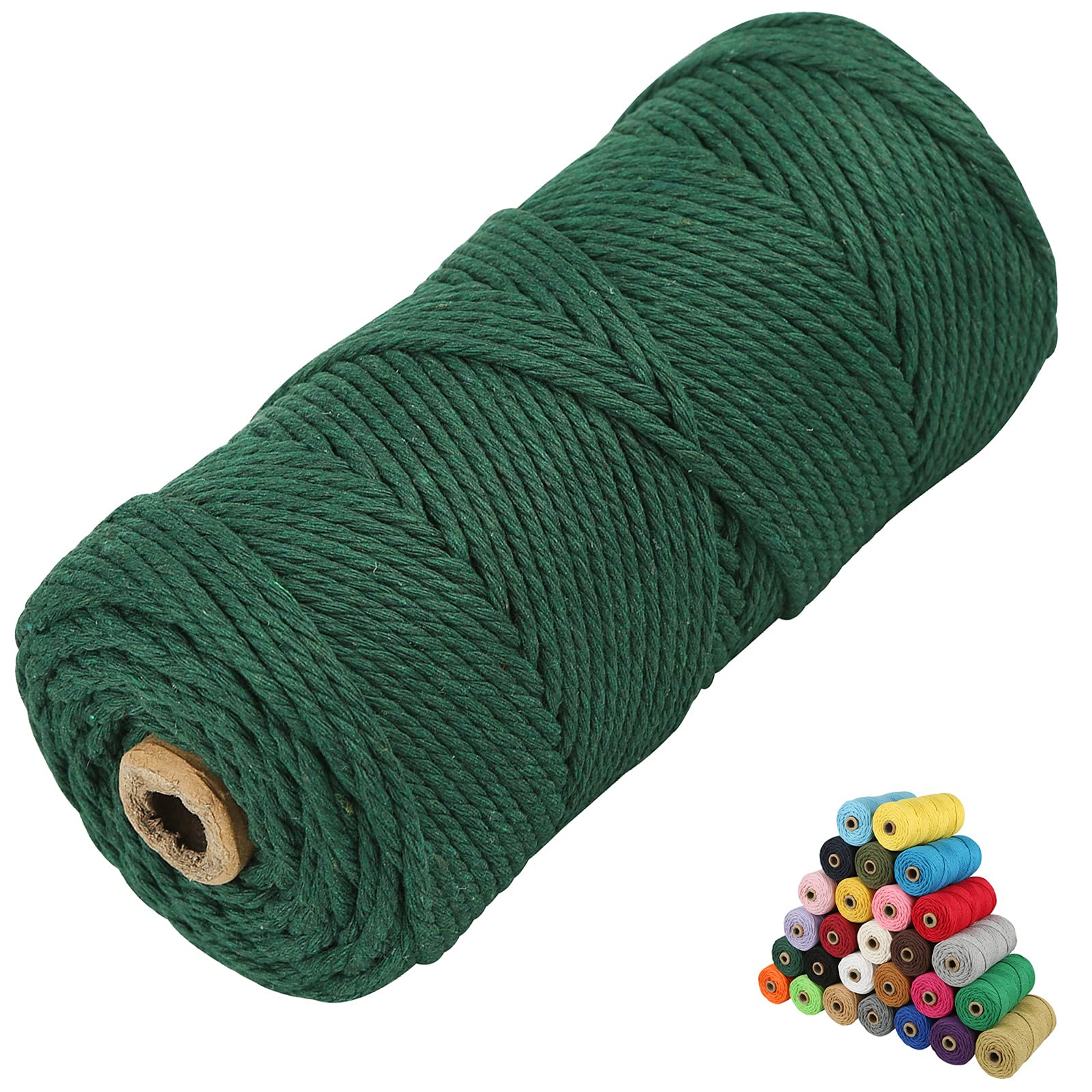 4-Ply Twisted Macrame Cotton Cord - 3mm x 109 Yards Natural Dark Green Macrame Yarn for DIY Crafts, Plant Hangers & Wall Hangings | Premium Macrame Supplies for Home Decor & Bohemian Style Projects