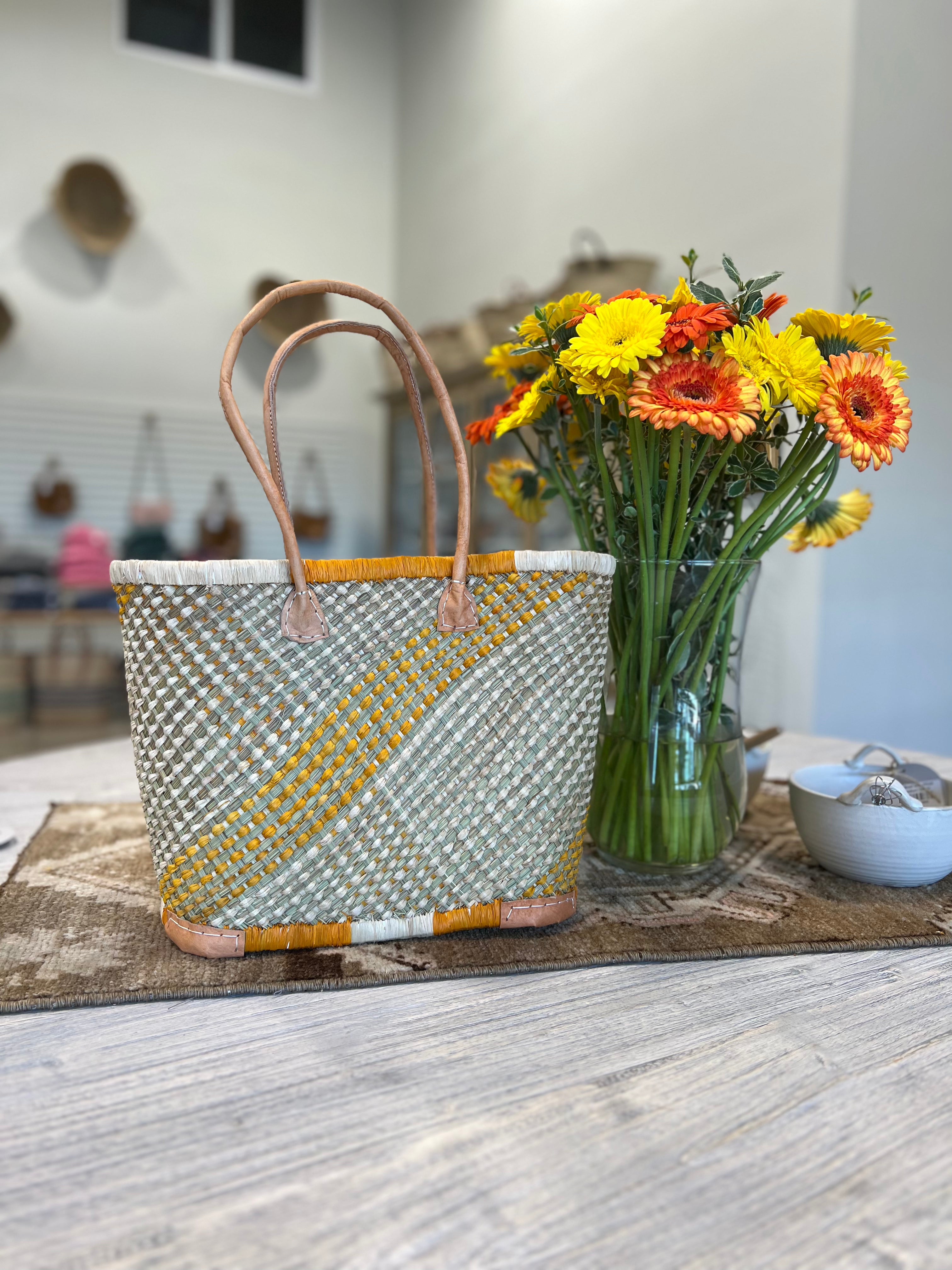 Raribok Mango Yellow Basket - Stylish Woven Storage Basket for Home Decor, Organizing Toys, Laundry, or Picnic Essentials