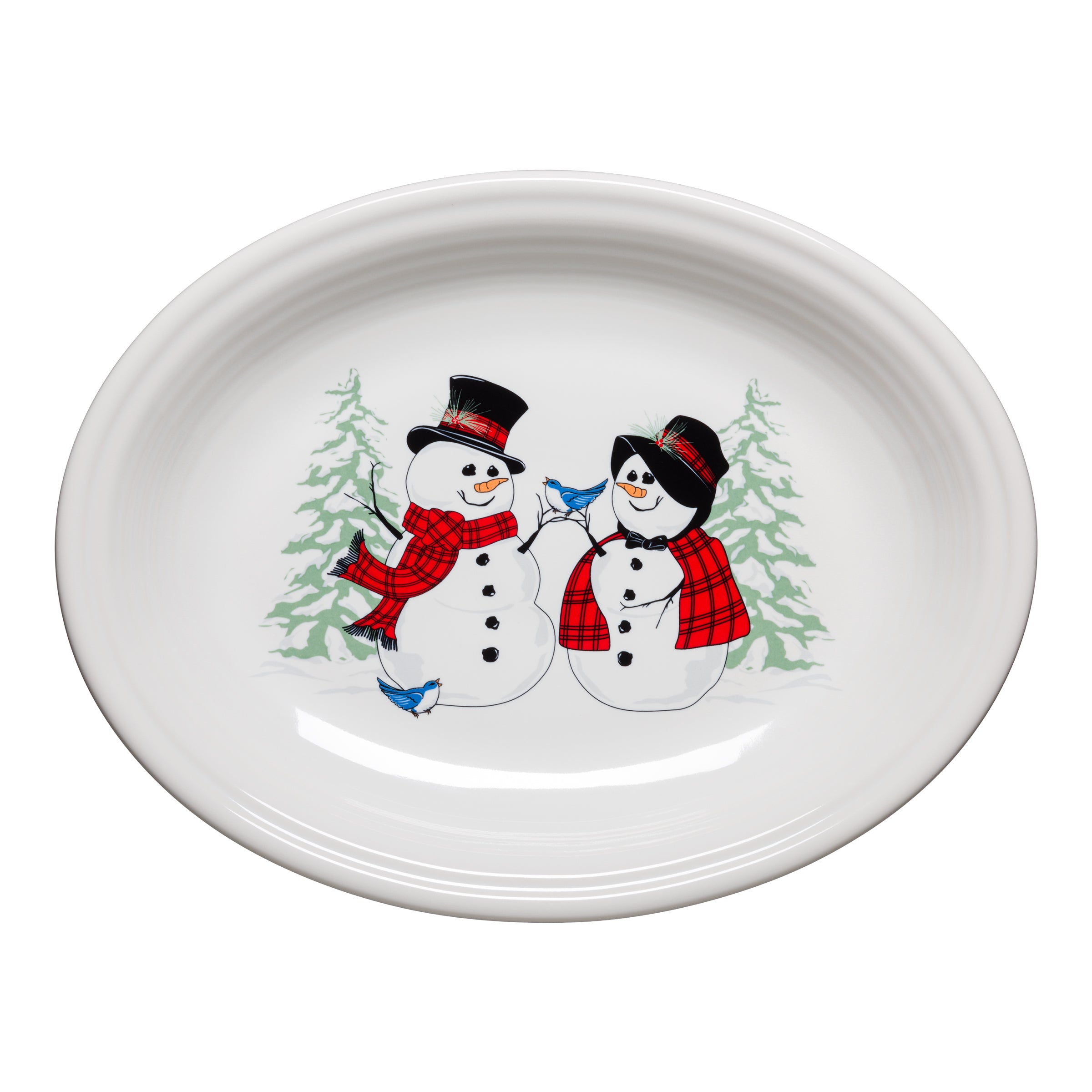 11 5/8 Inch Medium Oval Serving Platter - Snowman & Lady Design - Perfect for Holiday Parties, Christmas Dinner, and Festive Table Decor