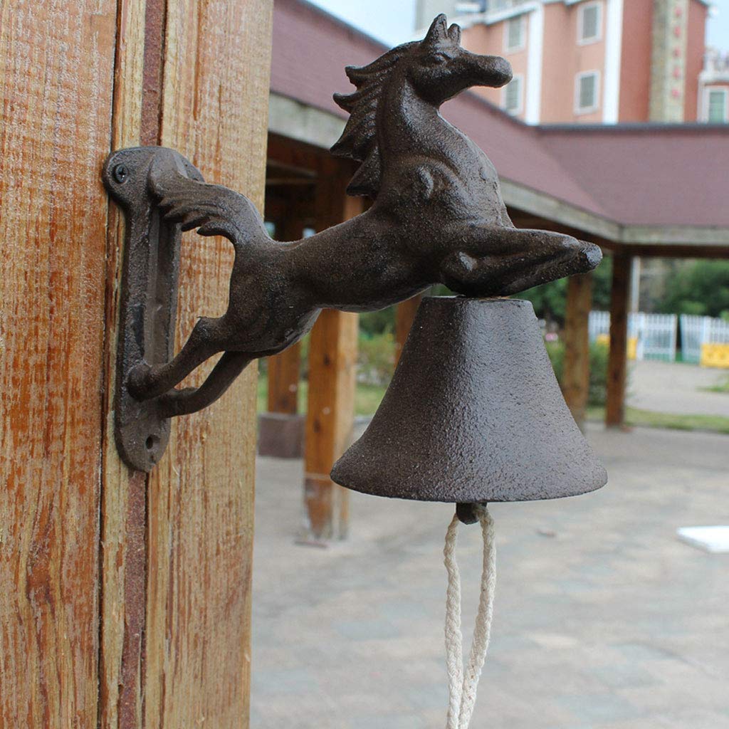 Vintage Cast Iron Horse Doorbell - Handcrafted Wrought Iron Manual Door Chime, Rustic Wall Decor for Garden, Porch & Country Home (Farmhouse Style) - Perfect for Outdoor Entryway, Patio & Western-Themed Decor