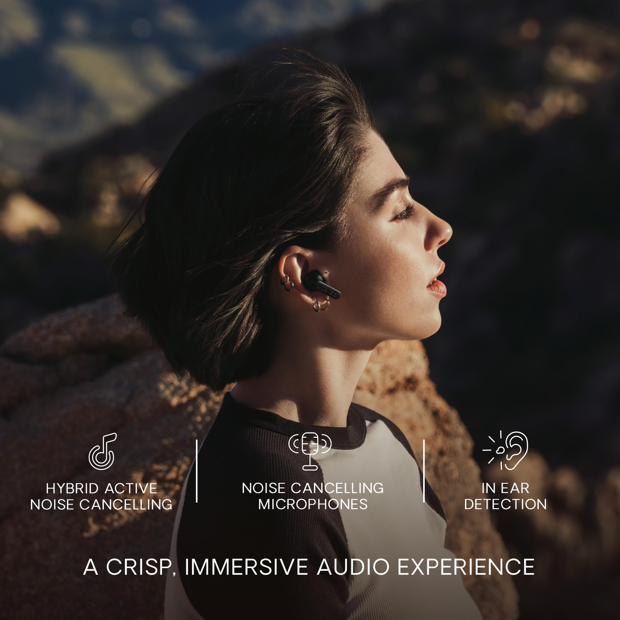Urbanista Solar Powered Hybrid Active Noise Cancelling Wireless Earbuds - Bluetooth 5.2 Multipoint In-Ear Headphones with Self-Charging Case, 60H Playtime (Phoenix, Midnight Black) - Perfect for Commuting, Workouts & Travel