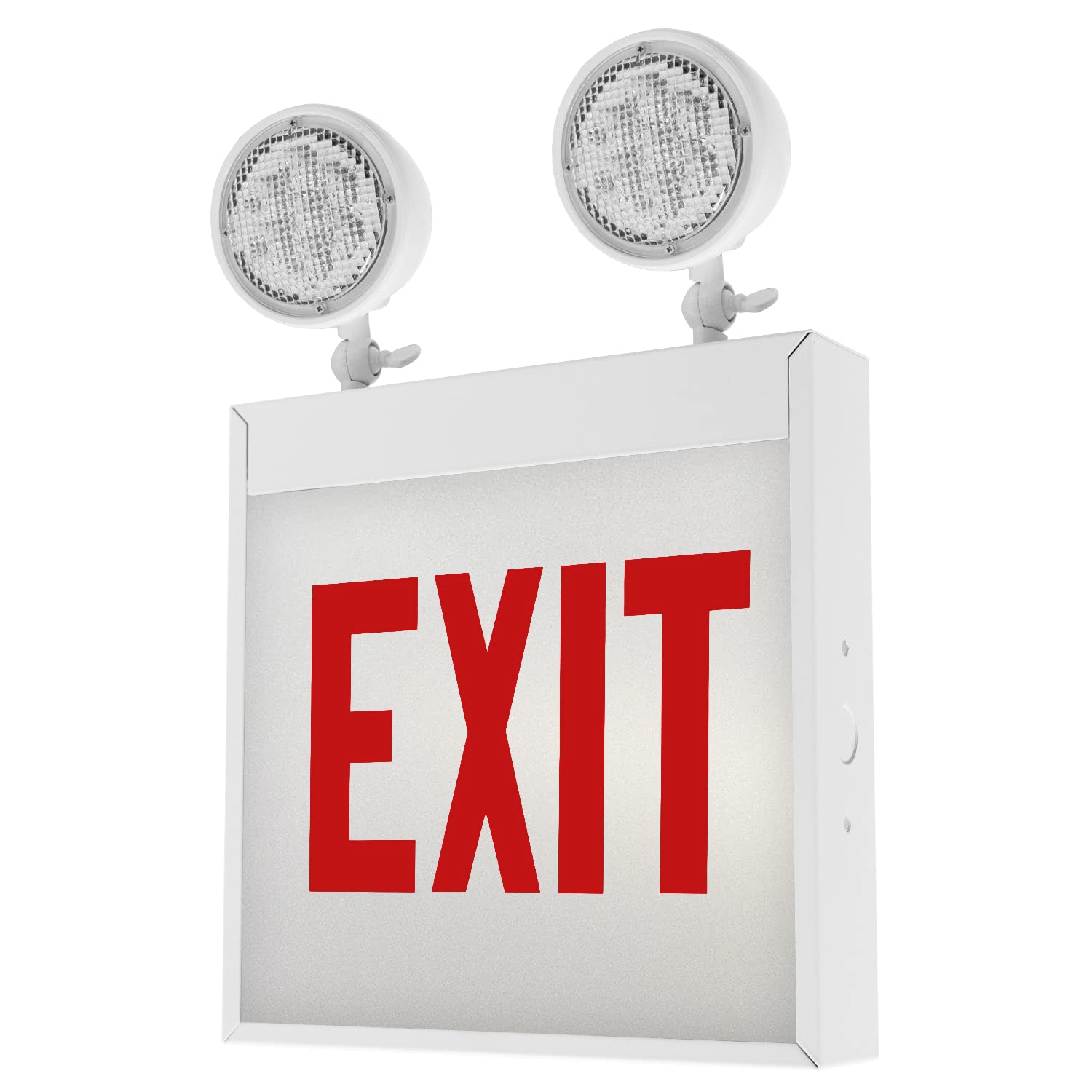 Chicago Approved Combo Red Exit Sign with Emergency Lights (No Arrow) - UL Listed Steel Housing LED Exit Sign with Battery Backup | Adjustable Round Heads for Commercial Buildings, Warehouses & Public Spaces