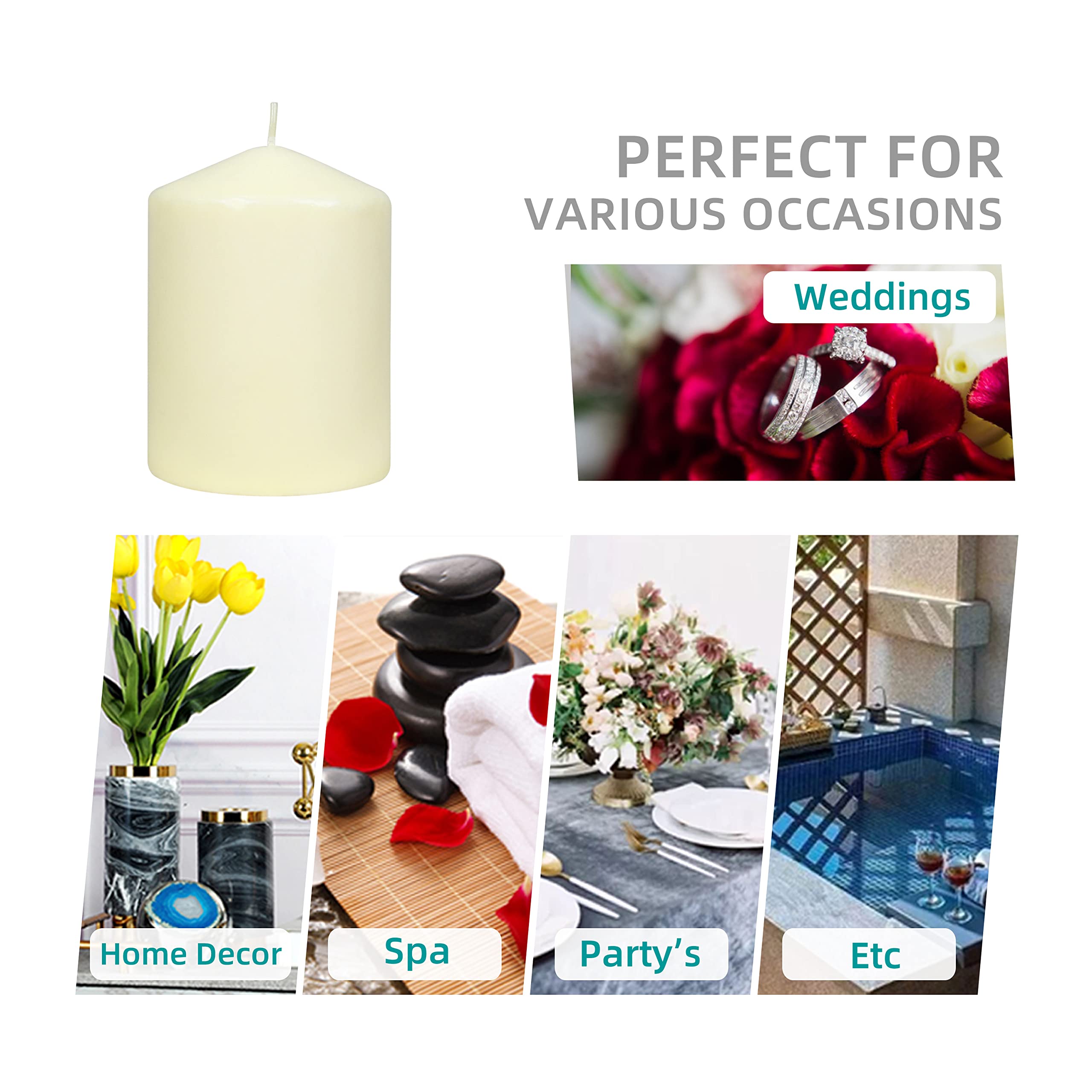 3 Pack Ivory Pillar Candles 3x4 Inch - Pressed & Over-Dipped for Long Burn Time - Perfect for Weddings, Home Decor, and Romantic Ambiance