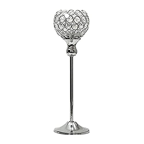 Elegant Silver Crystal Hollow Candle Holder - 25cm Metal Candlestick for Wedding, Party & Home Decor - Perfect for Table Centerpieces, Romantic Dinners & Holiday Decorations