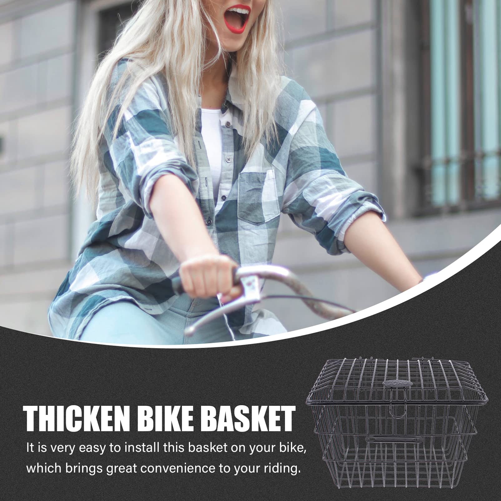 LIOOBO Metal Wire Bike Basket with Lid - Front & Rear Bicycle Storage Basket, Handlebar Organizer for Mountain Bike, Road Bike, Commuter Bike - Perfect for Groceries, Picnics, and Daily Errands (Black)