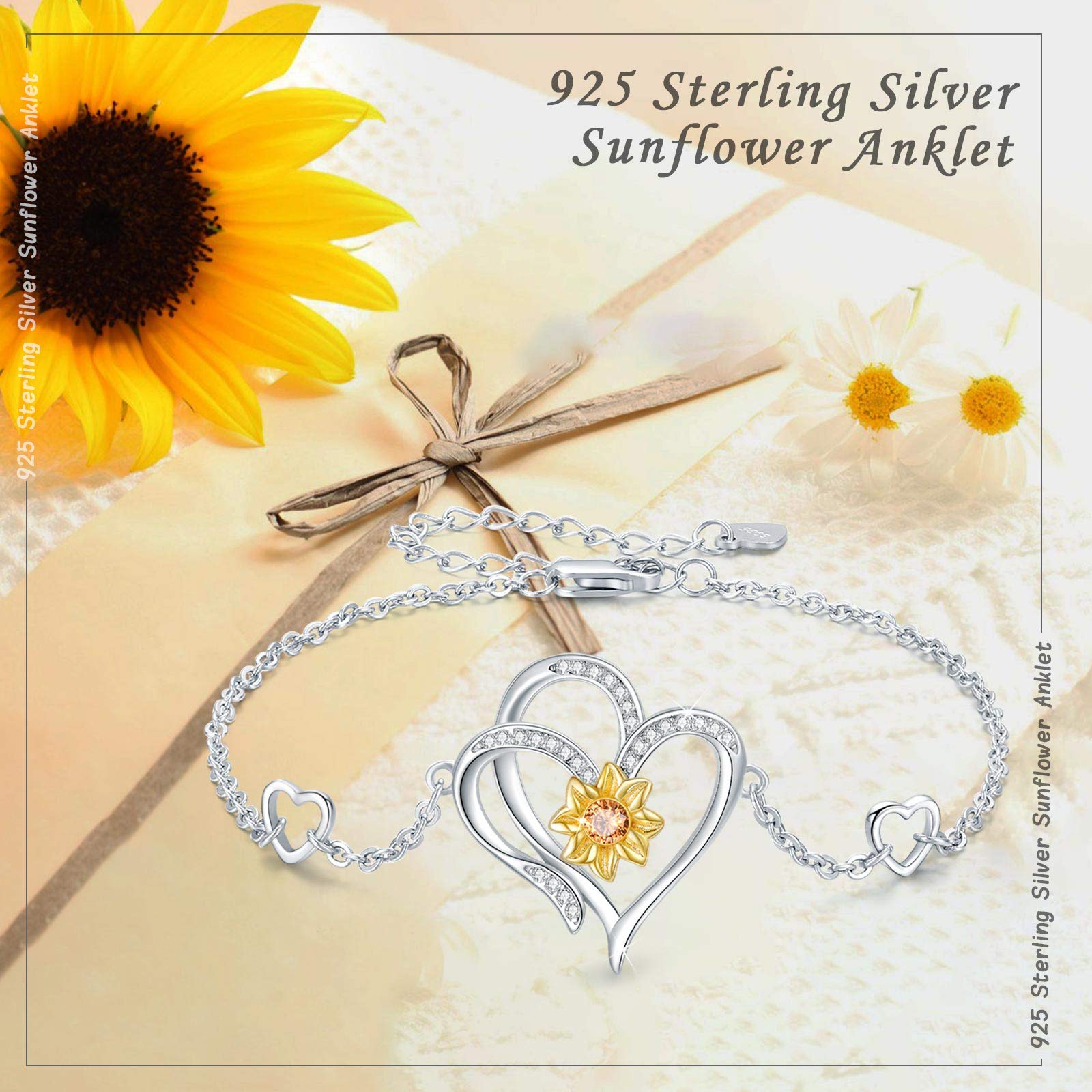 MEDWISE Sterling Silver Sunflower Ankle Bracelet for Women - Elegant Summer Jewelry Gift for Christmas, Birthday & Sunshine Occasions | Perfect for Beach Weddings, Vacation Accessories & Everyday Boho Style