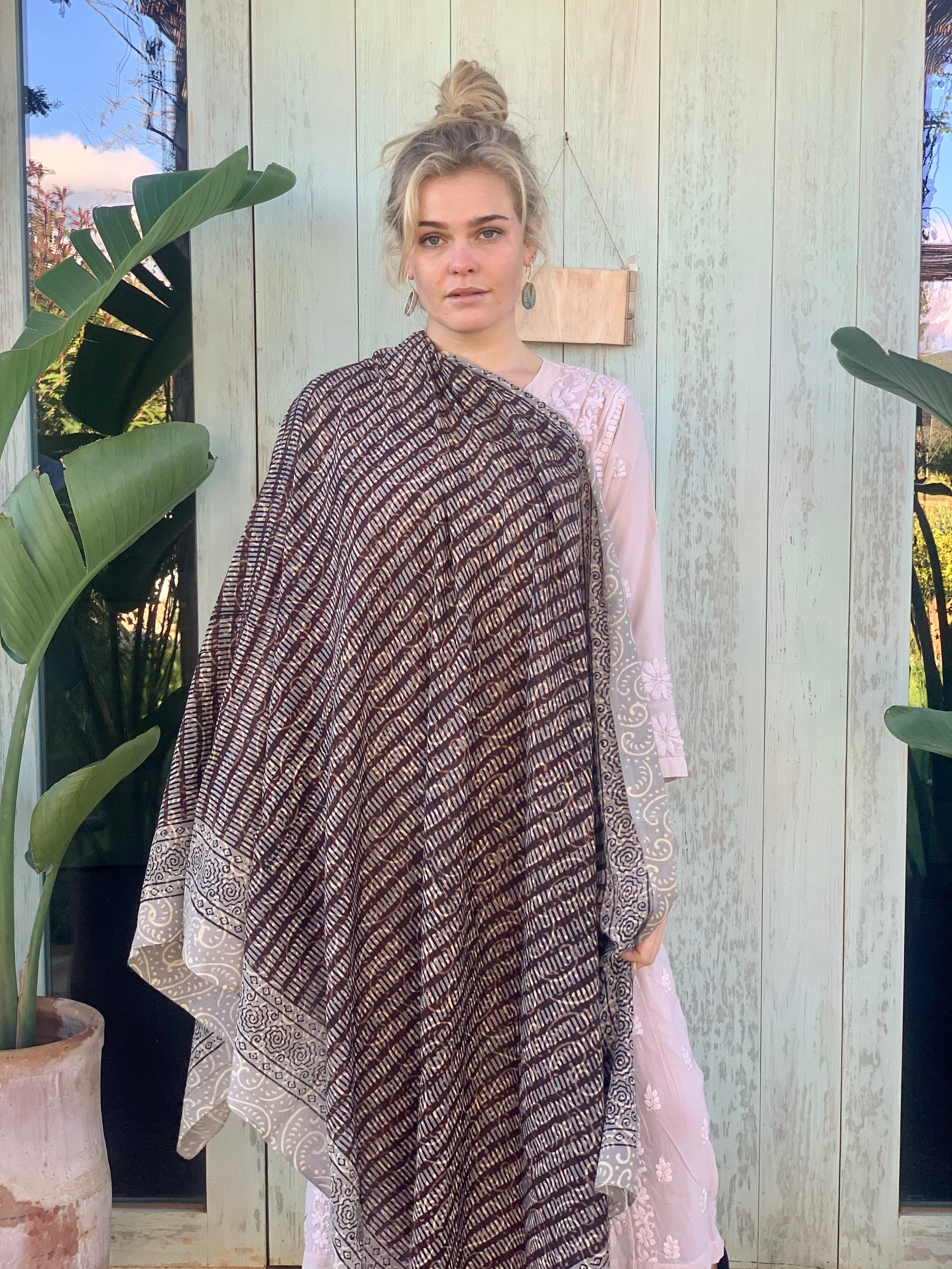 Stylish Block Print Cotton Sarong Pareo Shawl - New Collection | Perfect for Beach, Pool, and Summer Outfits
