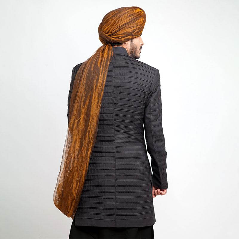 Black Slim Fit Short Sherwani for Men - Elegant Traditional Indian Wedding Outfit for Groom, Festivals & Special Occasions