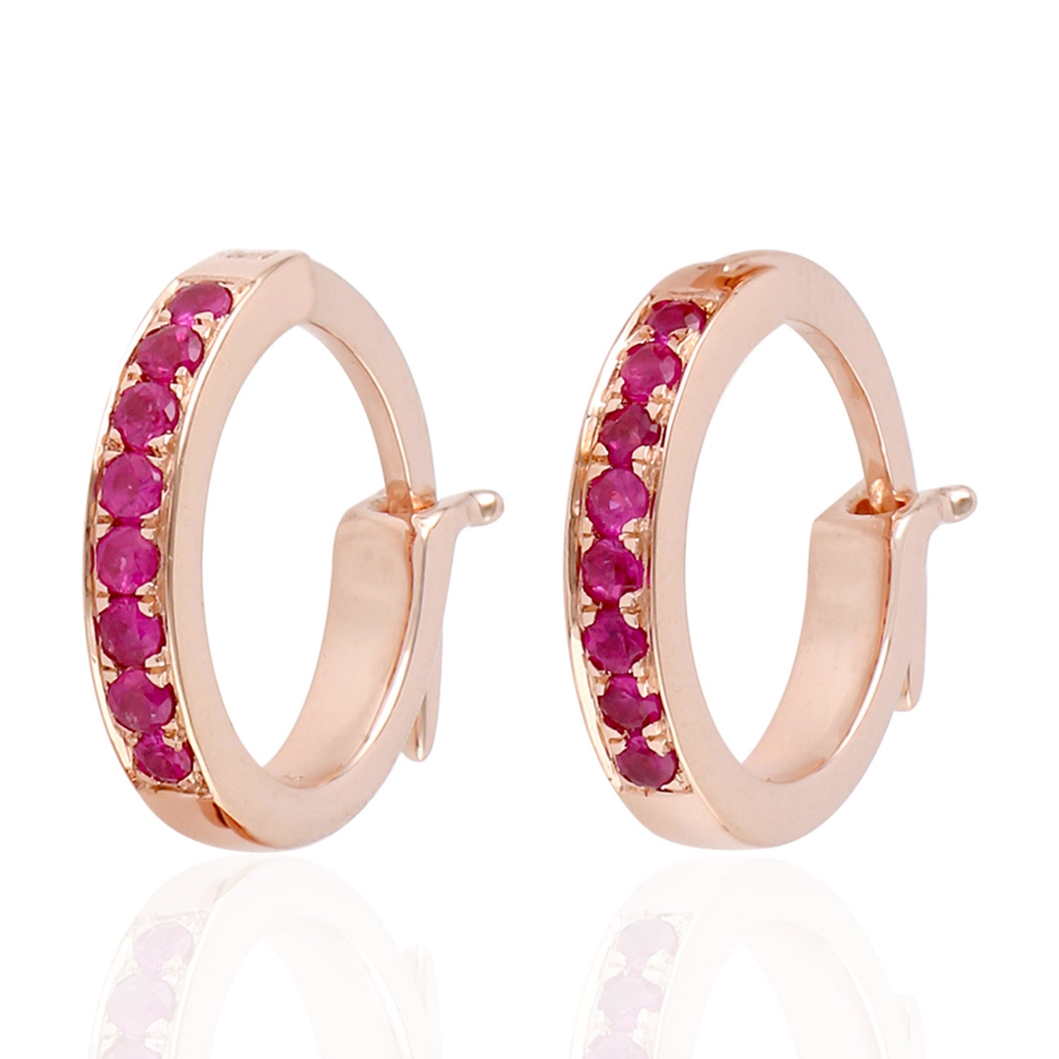 10K Rose Gold Pave Ruby Huggie Earrings for Women | Dainty Everyday Hoop Earrings | Perfect Gift for Anniversary, Birthday & Valentine's Day