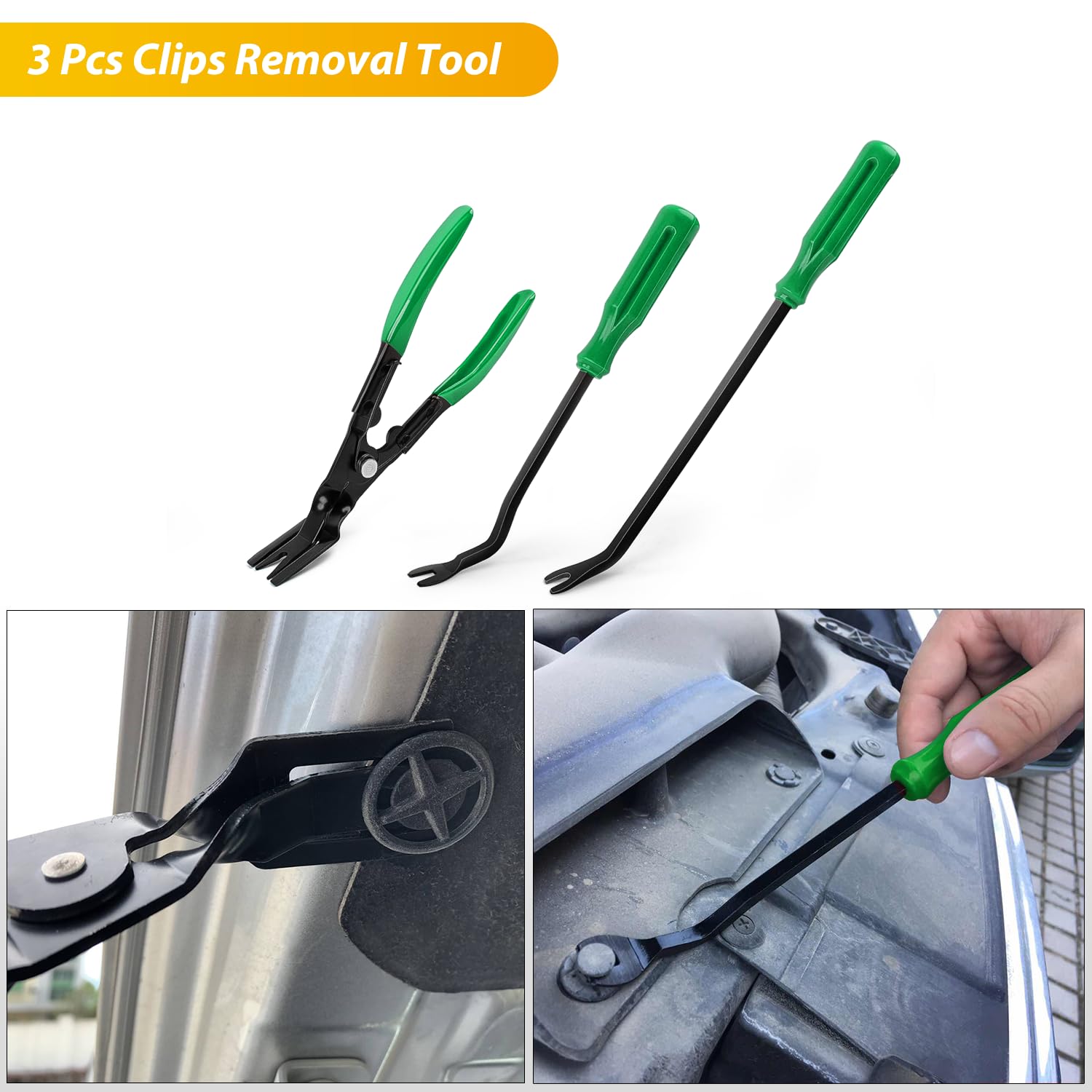 GOOACC 102Pcs Car Trim Removal Tool Kit - Auto Push Pin Nylon Bumper Retainer Clips Fastener Terminal Remover with Round Handle Crowbar for Radio/Dashboard Panel (Green) - Perfect for DIY Auto Repair & Interior Detailing
