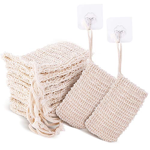 Yoseng 10-Pack Natural Soap Exfoliating Bags - Organic Fiber Soap Savers for Foaming & Drying | Reusable Soap Pouch Holder for Shower, Bath & Travel | Exfoliating Washcloth & Soap Storage Solution
