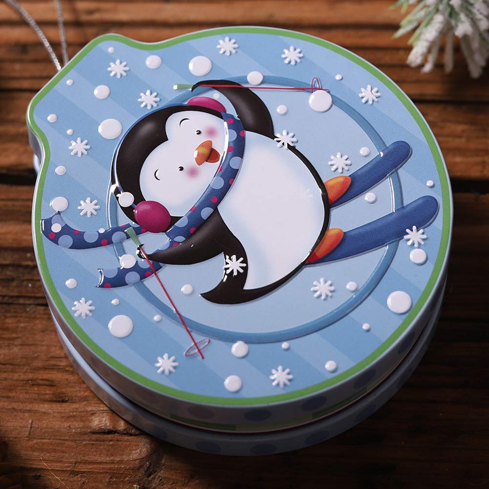 Christmas Themed Empty Candy Tins - Holiday Cookie & Gift Storage Containers for Xmas Party Decorations (Penguin Ski Design) - Perfect for Holiday Gifting, Cookie Exchanges & Festive Home Decor