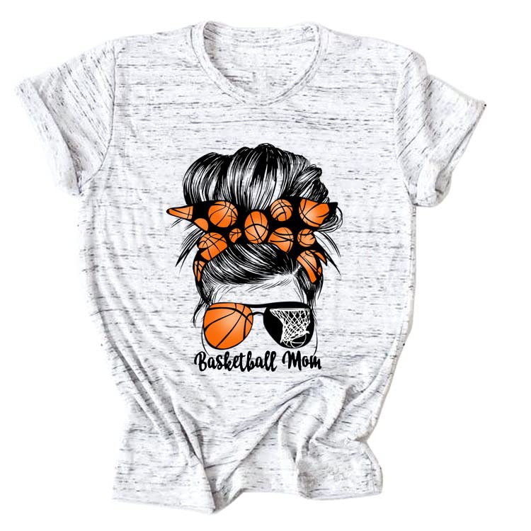 Funny Basketball Mom Women's Summer T-Shirt - Letter Printed Short Sleeve Happy Shirt, Loose Fit Casual Top for Sports Moms | Perfect for Summer Games, Sideline Cheering & Casual Outfits