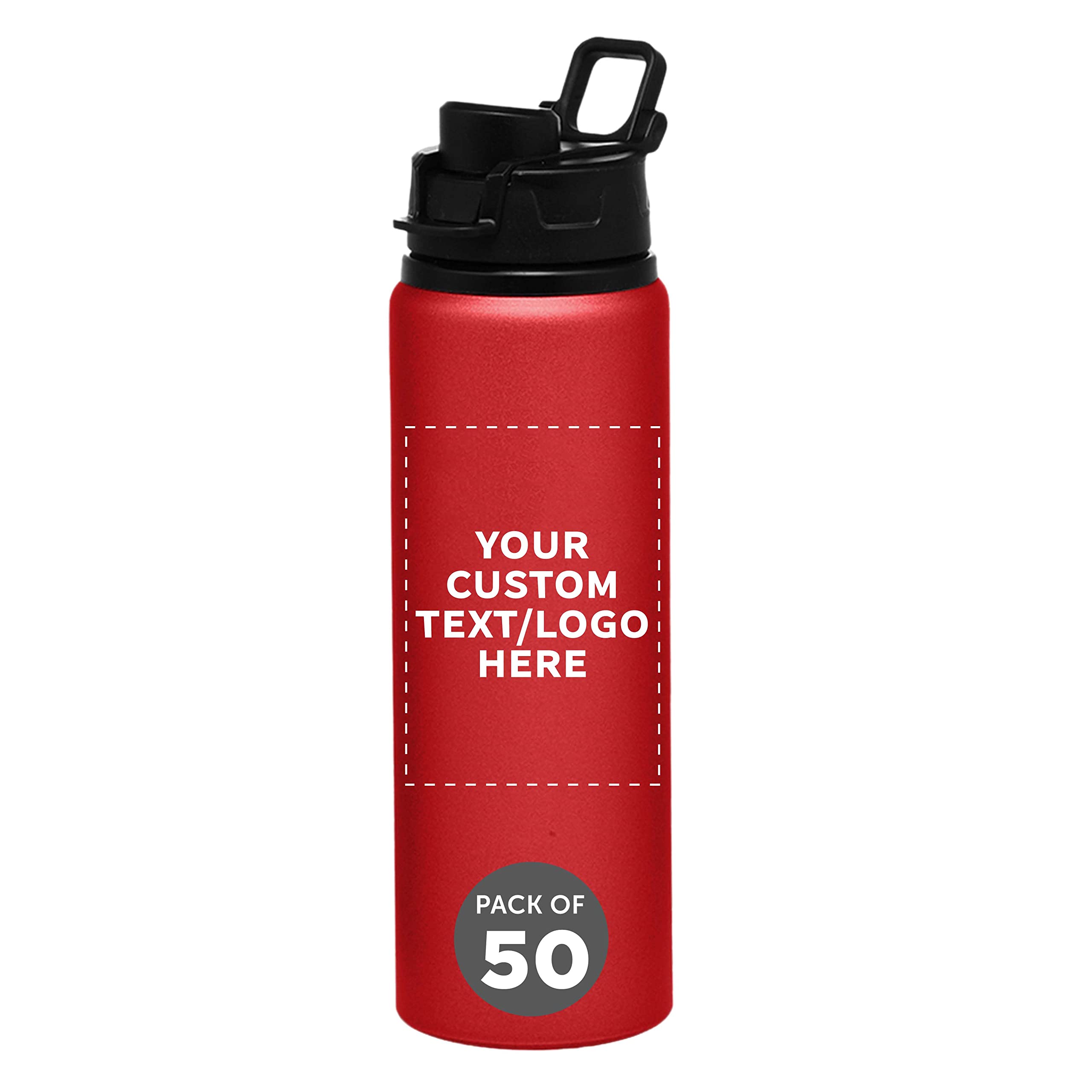 Custom 25oz Aluminum Water Bottles with Snap Lids - Bulk Pack of 50 Personalized Reusable Drinkware for Gym, Hiking, Cycling & School - Eco-Friendly Sports & Outdoor Hydration Bottle - Red