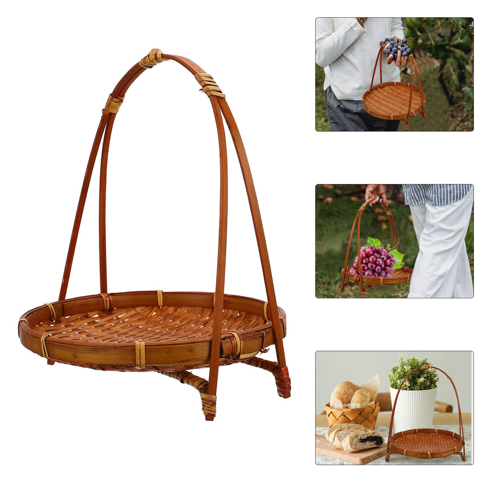 Eco-Friendly Woven Bamboo Basket - Round Rattan Tray for Fruits, Bread, Snacks & Candy | Natural Wicker Organizer for Kitchen, Dining Table & Home Decor | Perfect for Picnics, Parties & Gift Giving