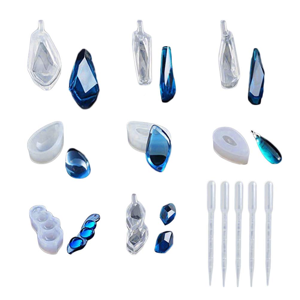 HEALLILY 13pcs Silicone Resin Molds Set - Water Drop Jewelry Pendant Casting Molds with 5 Droppers for DIY Bracelet & Necklace Making - Perfect for Crafting, Gift Making & Resin Art Projects