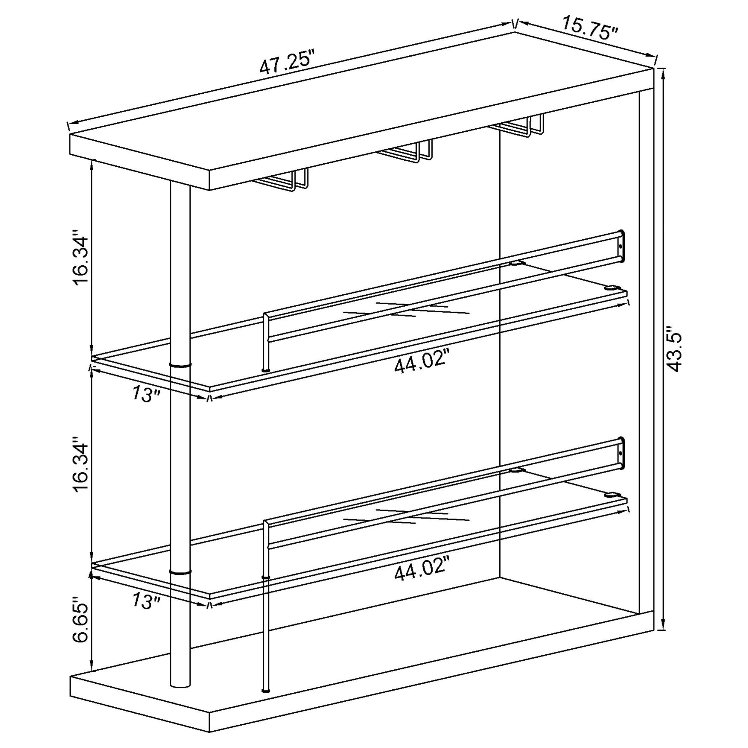 Modern Wine Table & Liquor Cabinet - Coaster Home Furnishings Prescott Rectangular Freestanding Wine Storage with 2 Shelves & Glass Holder, High Gloss Black - Perfect for Dining Room, Bar or Entertainment Area