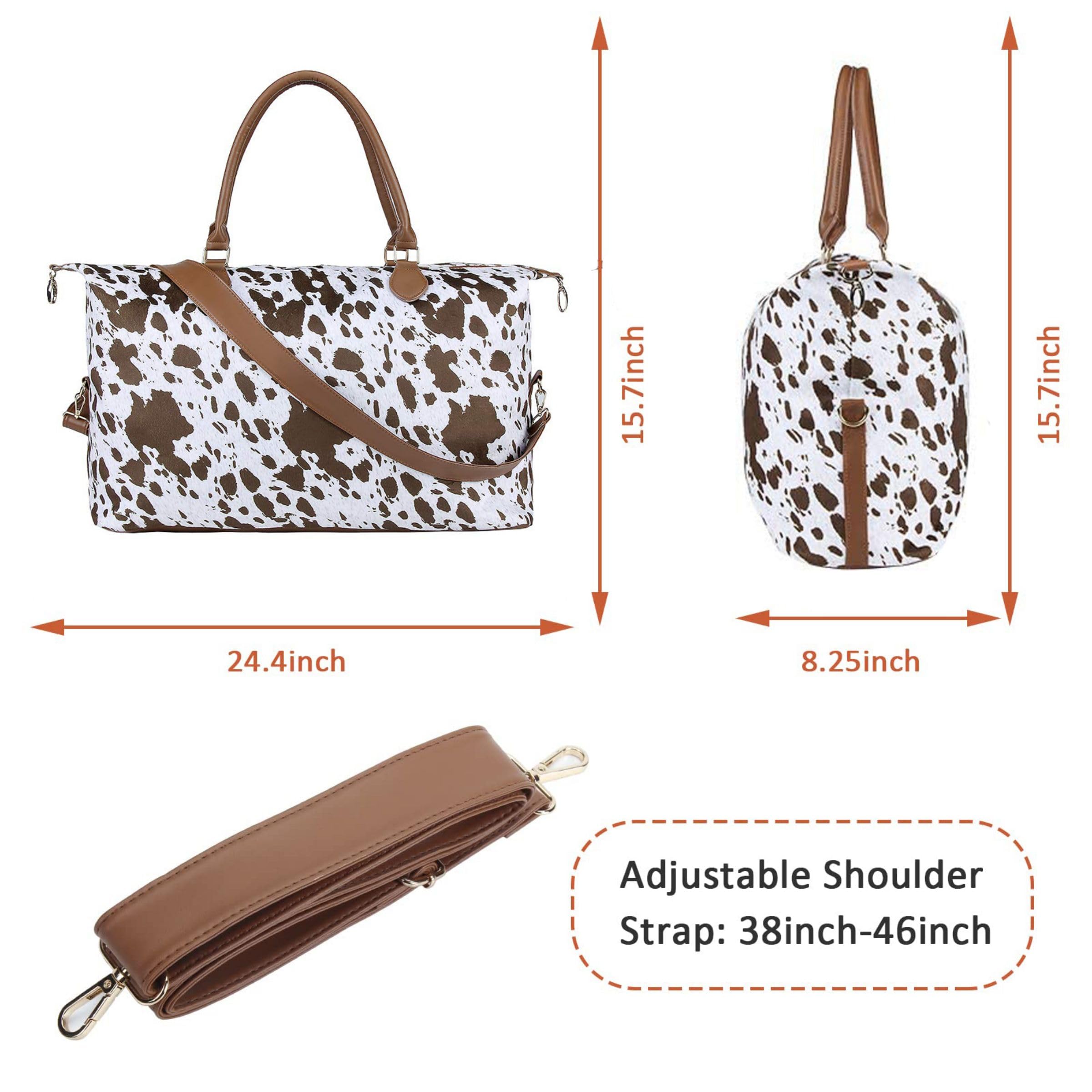Stylish Women's Weekender Duffle Bag - Large Travel Tote with Adjustable Shoulder Strap - Perfect for Overnight Trips, Gym, Work & Weekend Getaways - Cow Leopard Aztec Print Fashionable Carry-On