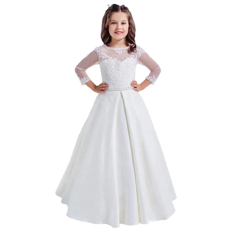 Sparkling Crystal Sequin Lace Applique Flower Girl Dress for Weddings, Baptisms & Special Occasions – Elegant Princess Party Gown for Toddlers & Kids