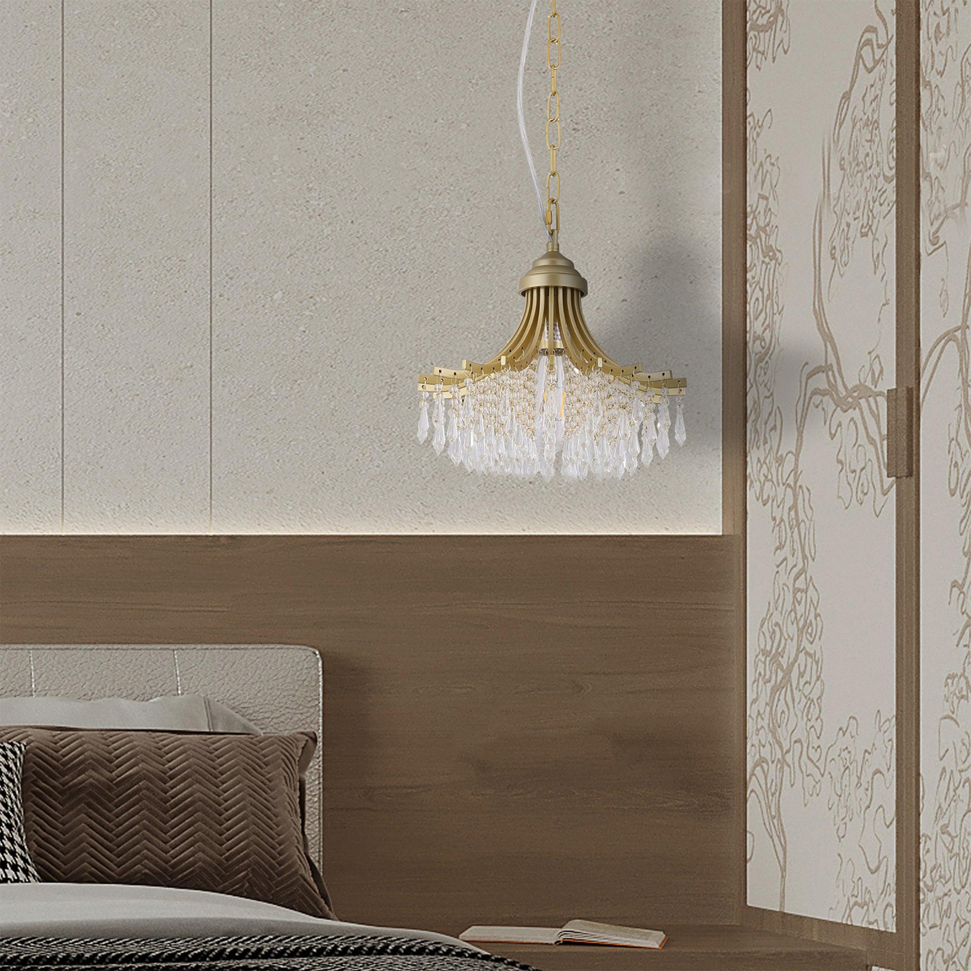 11.75 Inch Diameter x 10 Inch Height Matte Gold Glass Fan-Shaped Pendant Light - Single Bulb Chandelier for Dining Room, Kitchen Island or Bedroom Lighting