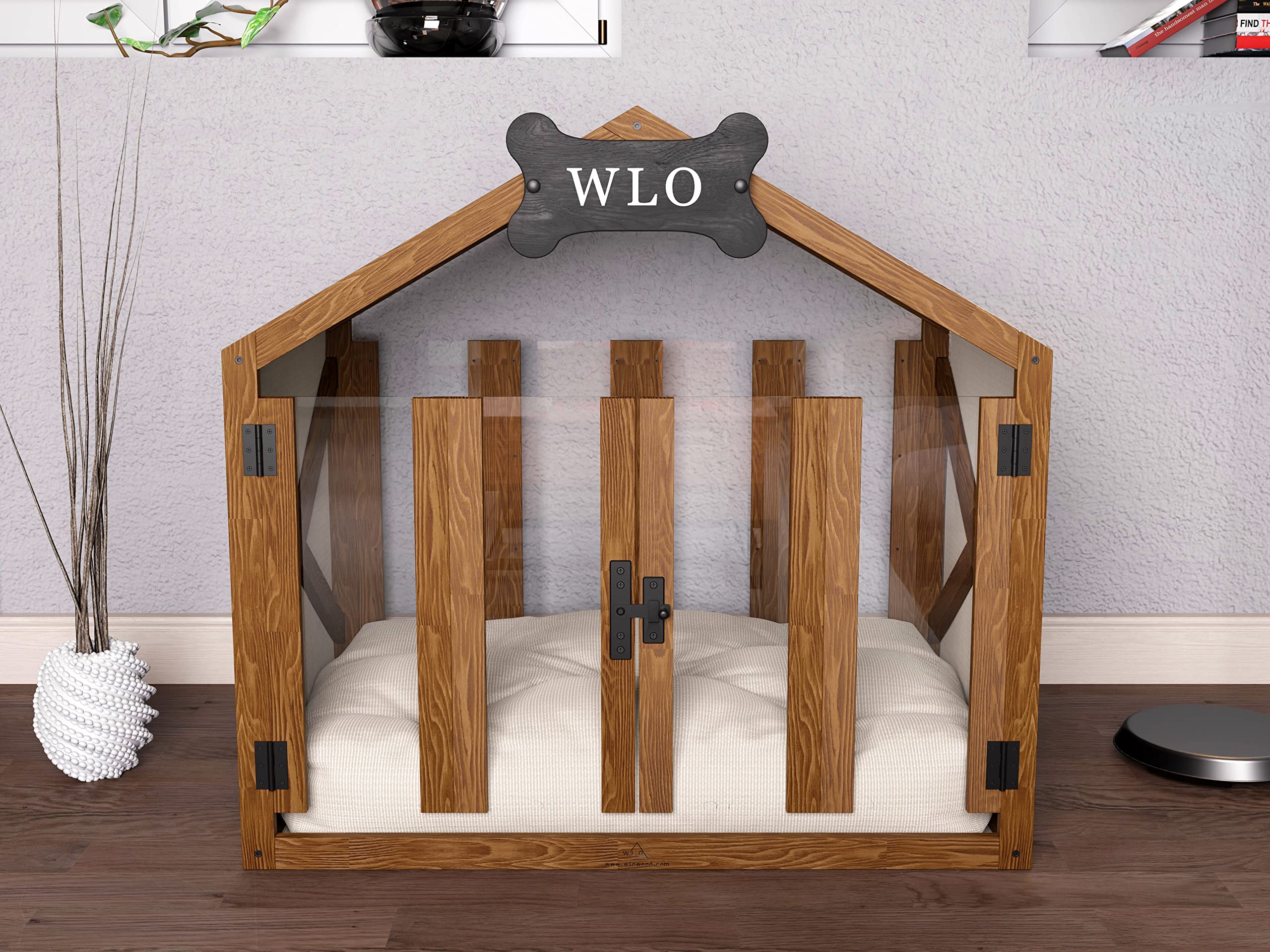 Sturdy Solid Pine Dog House with Gable Roof - Weatherproof Wooden Pet Shelter for Dogs & Cats - Outdoor & Indoor Pet Furniture for Backyard, Patio, or Kennel Use