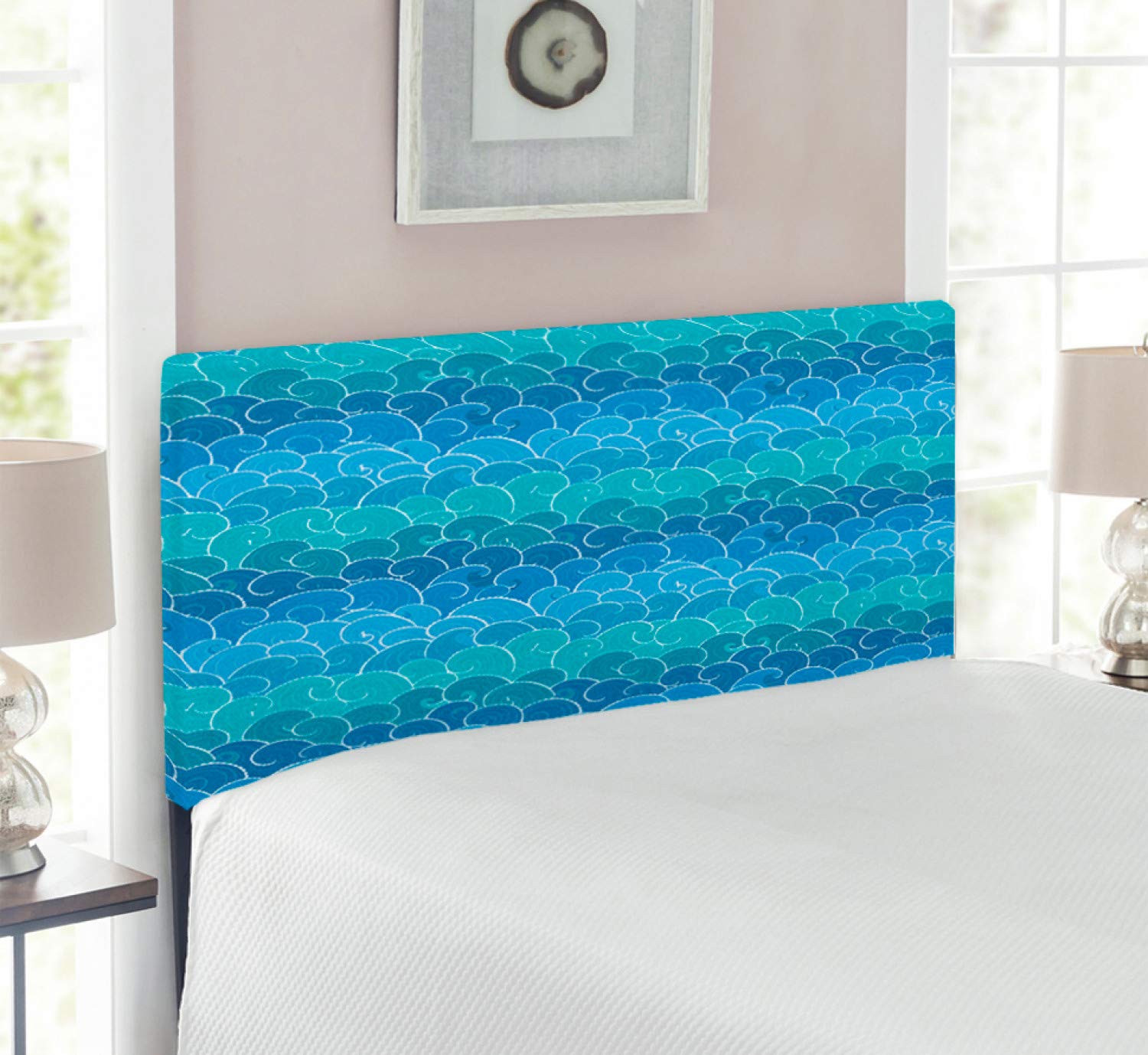 Ambesonne Nautical Upholstered Headboard - Abstract Wave Design Twin Size Bed Headboard with Memory Foam, Blue Teal Turquoise | Coastal & Nautical Bedroom Decor for Guest Rooms, Beach Houses & Kids' Rooms