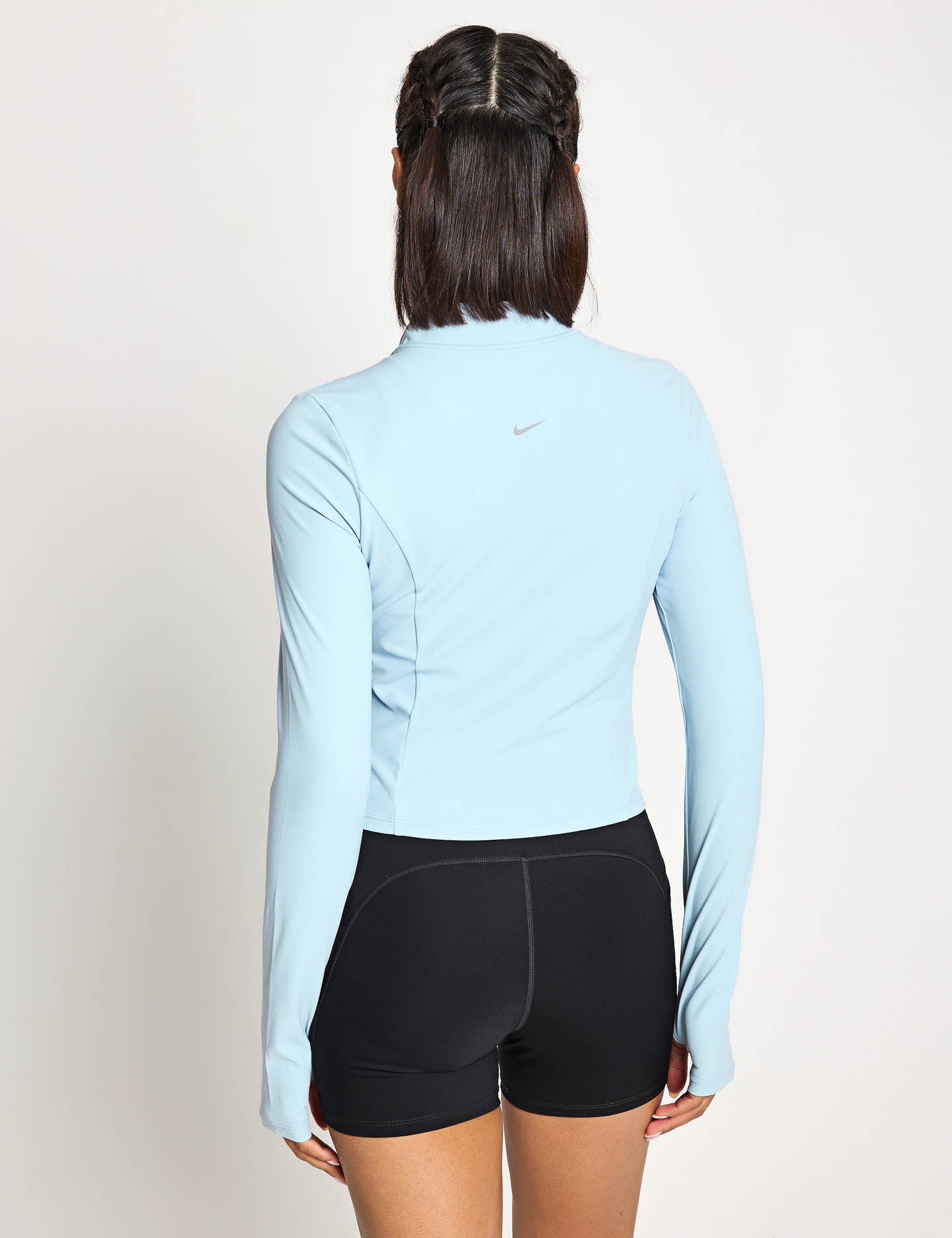 Zenvy Full Zip Long Sleeve Women's Workout Top - Light Armory Blue & Cool Grey | Yoga, Running & Gym Wear for Active Lifestyles