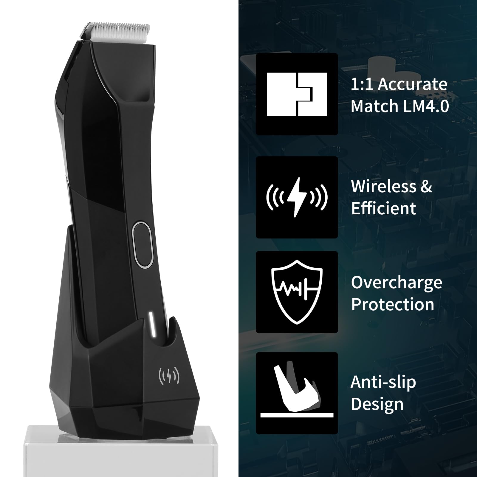 Manscaped The Lawn Mower 4.0 Charger Replacement - Fast Wireless Charging Dock with USB-C Cable | Compatible Only with Lawn Mower 4.0 | Perfect for Home, Travel & Grooming Kit Accessories (Black)