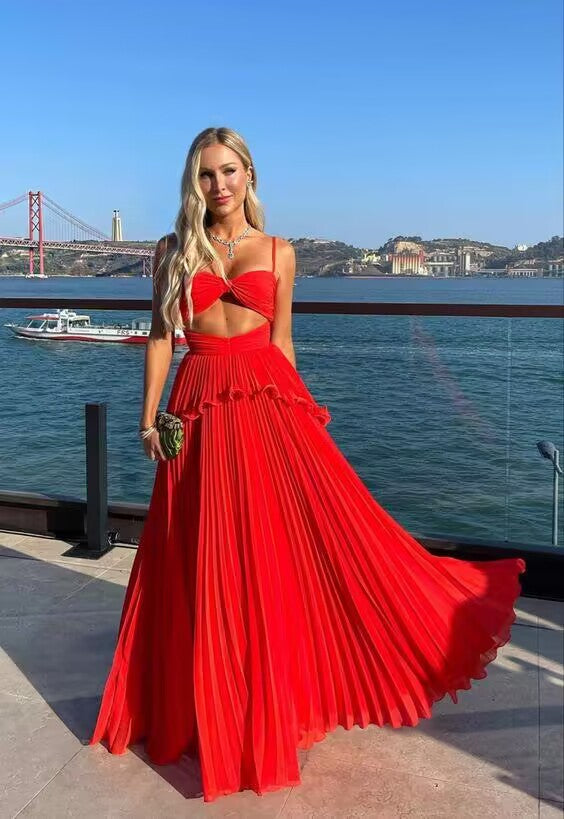 Elegant A-Line Red Long Chiffon Prom Dress for Women - Perfect for Homecoming, Formal Parties & Evening Events - Style J2941