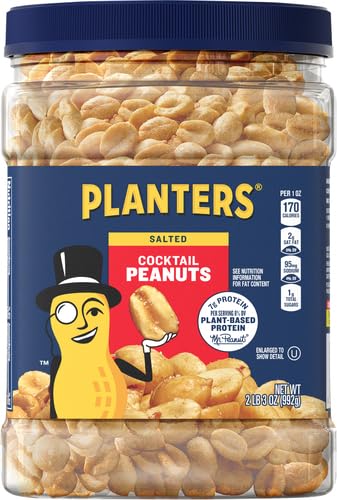 PLANTERS Salted Peanuts - Kosher Certified Bulk Nuts (2.19lb Jar) | High Protein Plant-Based Snack | Roasted in Peanut Oil | Perfect for Cocktail Parties, School Snacks & Adult Gatherings | Healthy On-the-Go Nutrition