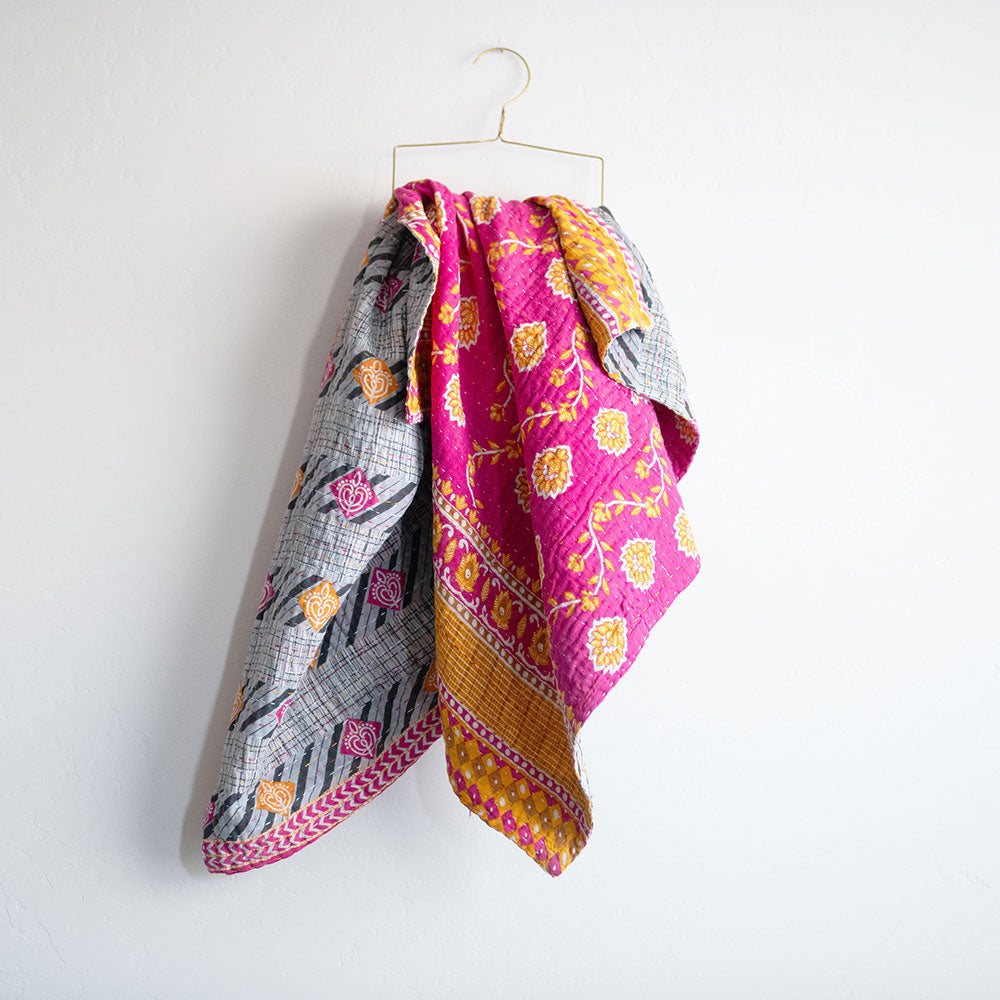 Soft Handmade Kantha Baby Blanket CB9088 - Organic Cotton Swaddle Blanket for Newborns, Infants & Toddlers - Perfect for Nursery, Stroller, Car Seat & Photo Shoots