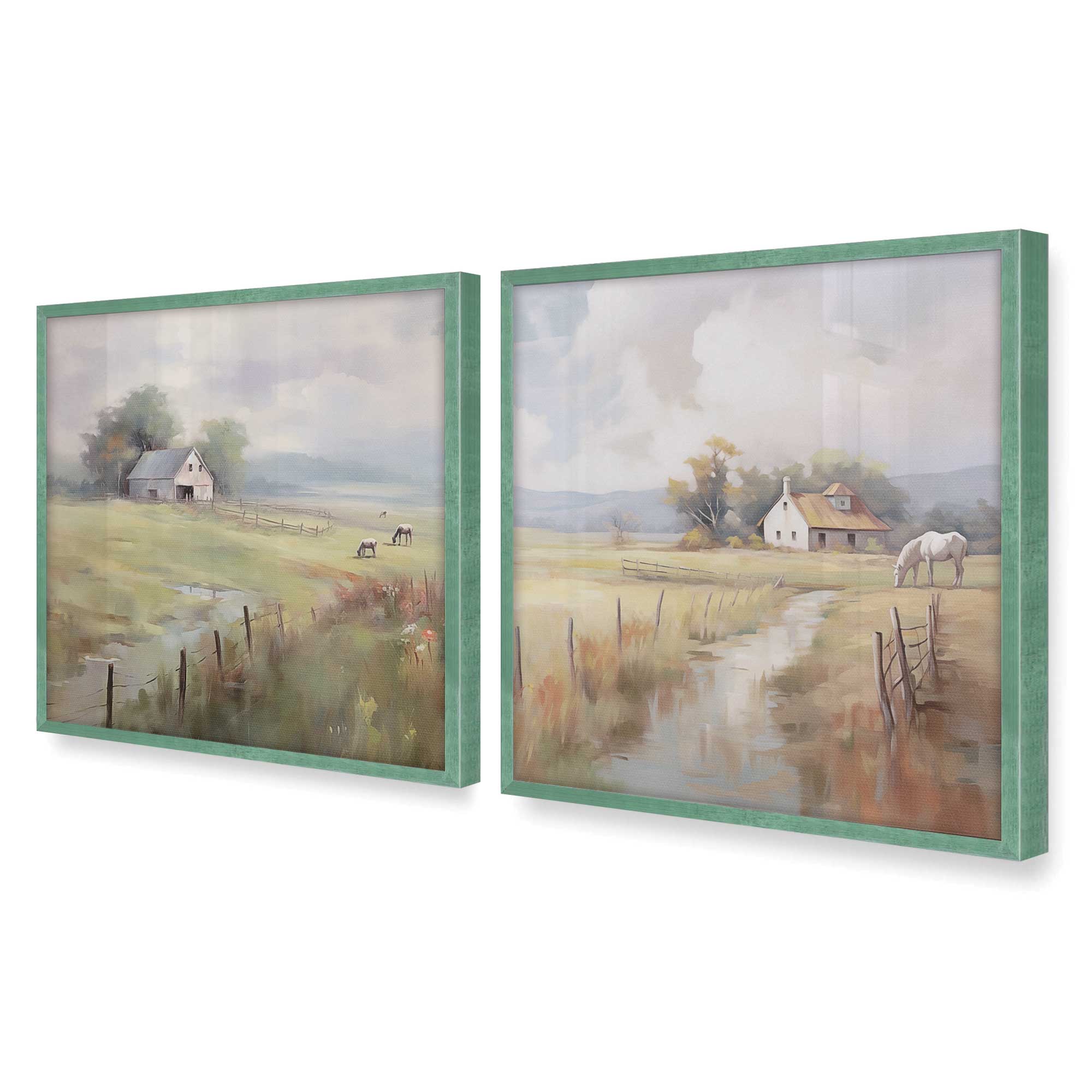 Countryside Farmhouse Bliss - Set of 2 Wall Art Prints for Living Room, Bedroom & Home Decor