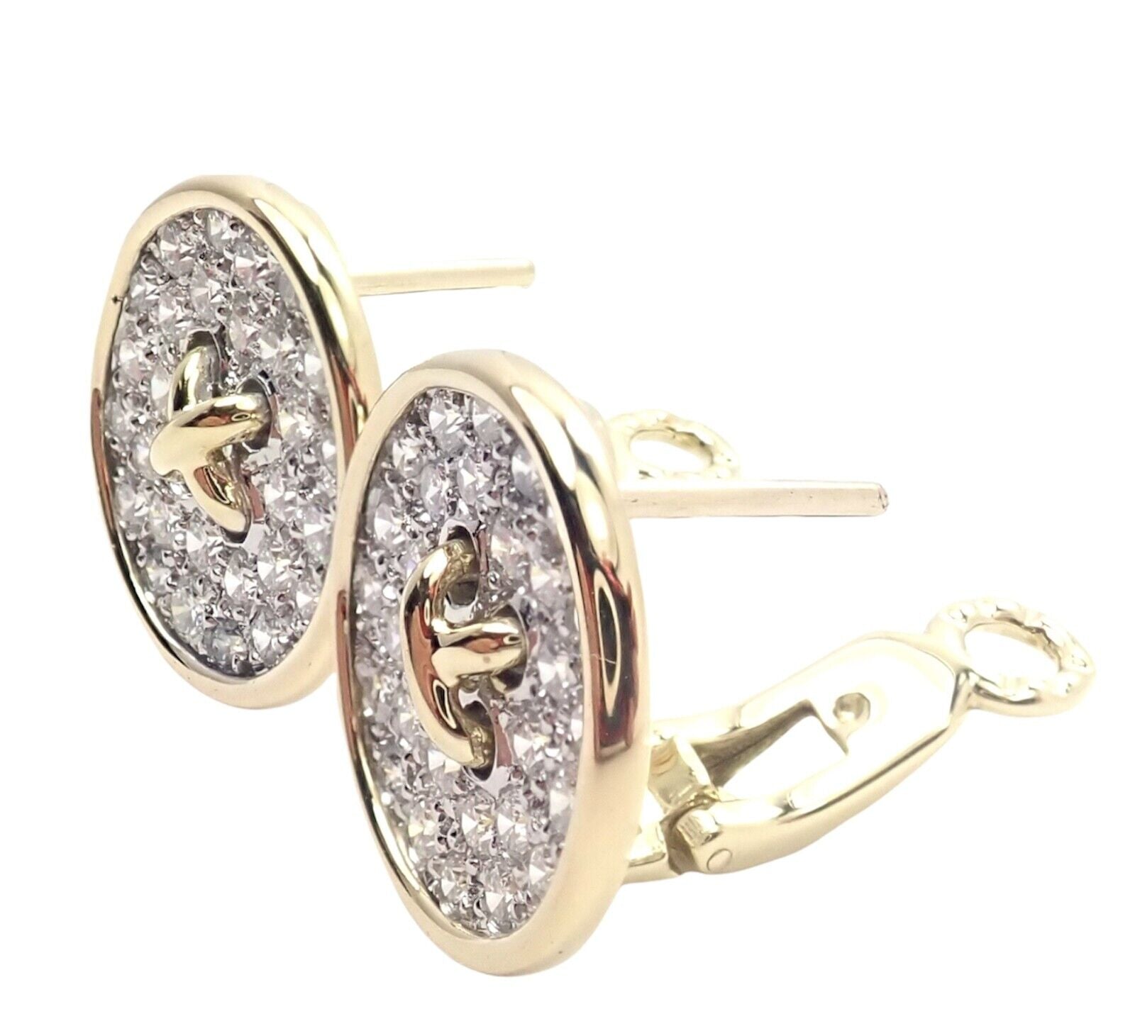 Authentic Tiffany & Co 18K Yellow Gold Diamond Signature Button Earrings - Luxury Jewelry for Women, Perfect for Weddings, Parties & Special Occasions