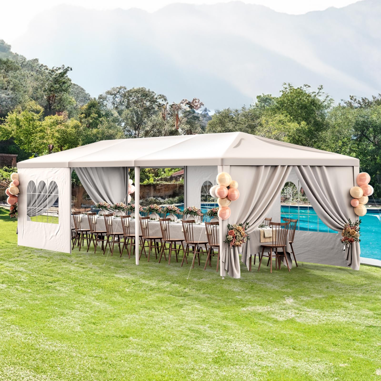 10x30 White Outdoor Party Tent with 8 Removable Sidewalls - Waterproof Gazebo Canopy for Weddings, Birthdays, Garden Parties, BBQ & Camping - Perfect for Backyard, Patio & Outdoor Events
