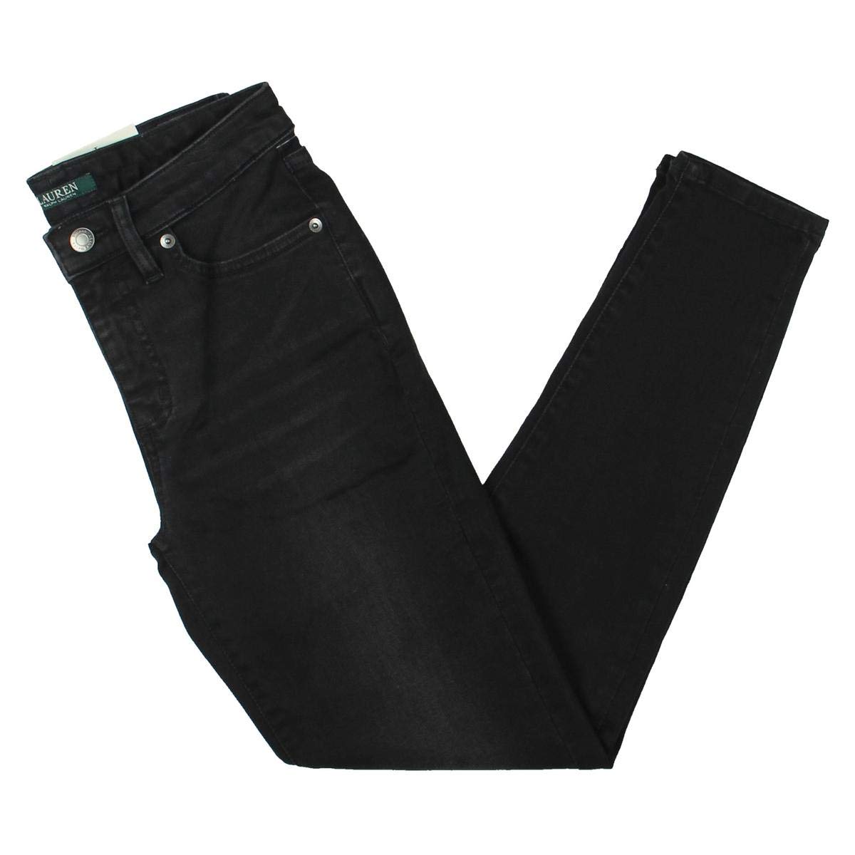 LAUREN RALPH LAUREN Women's Slimming Denim Straight Leg Jeans - Black Size 14 | High Waist Stretch Comfort for Work & Casual Outfits