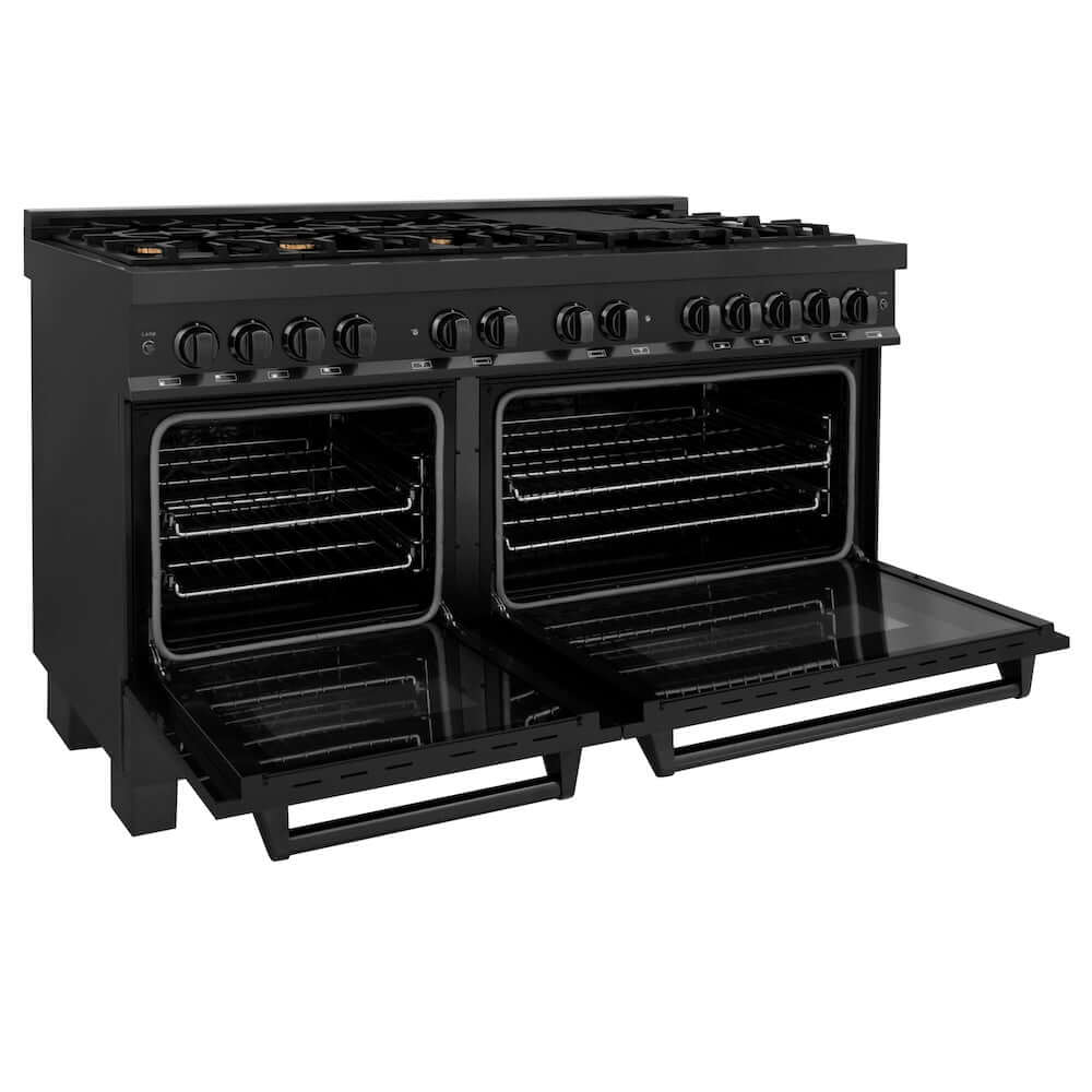 ZLINE 60-inch 7.4 cu.ft Black Stainless Steel Dual Fuel Range - 9 Burner Gas Cooktop & 2 Electric Convection Ovens (RAB 60) | Perfect for Professional Home Chefs & Large Family Cooking