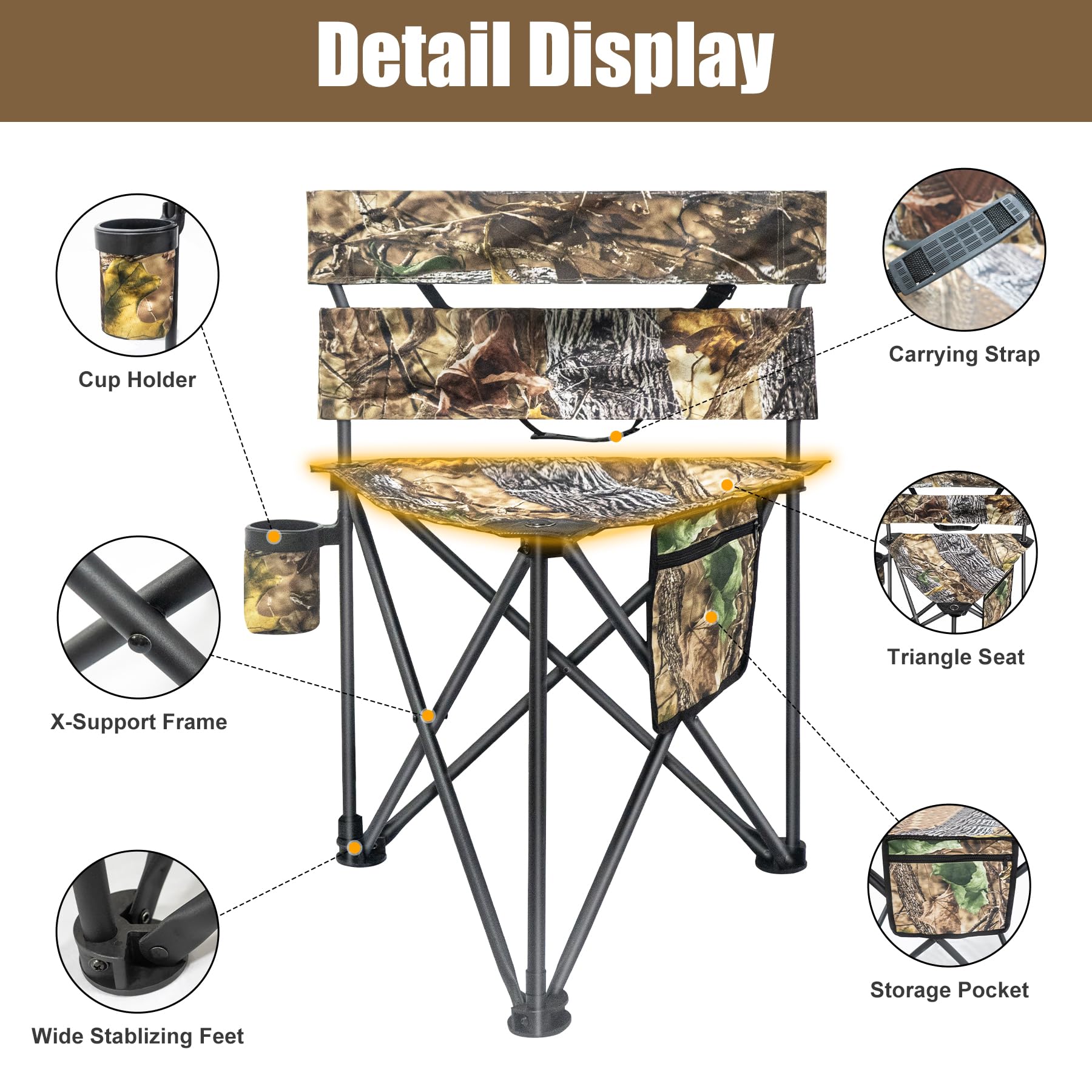 Extra Large Folding Hunting Chair with Backrest - Portable Tripod Camping Chair for Fishing, Blind Hunting & Outdoor Adventures | Perfect for Camping, Hunting Trips & Fishing Excursions