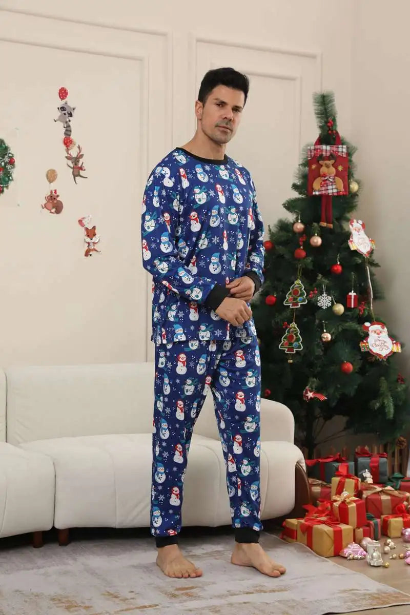 Blue Snowman Christmas Matching Family Pajamas Set - Cozy Holiday PJS for Family Photos & Festive Gatherings