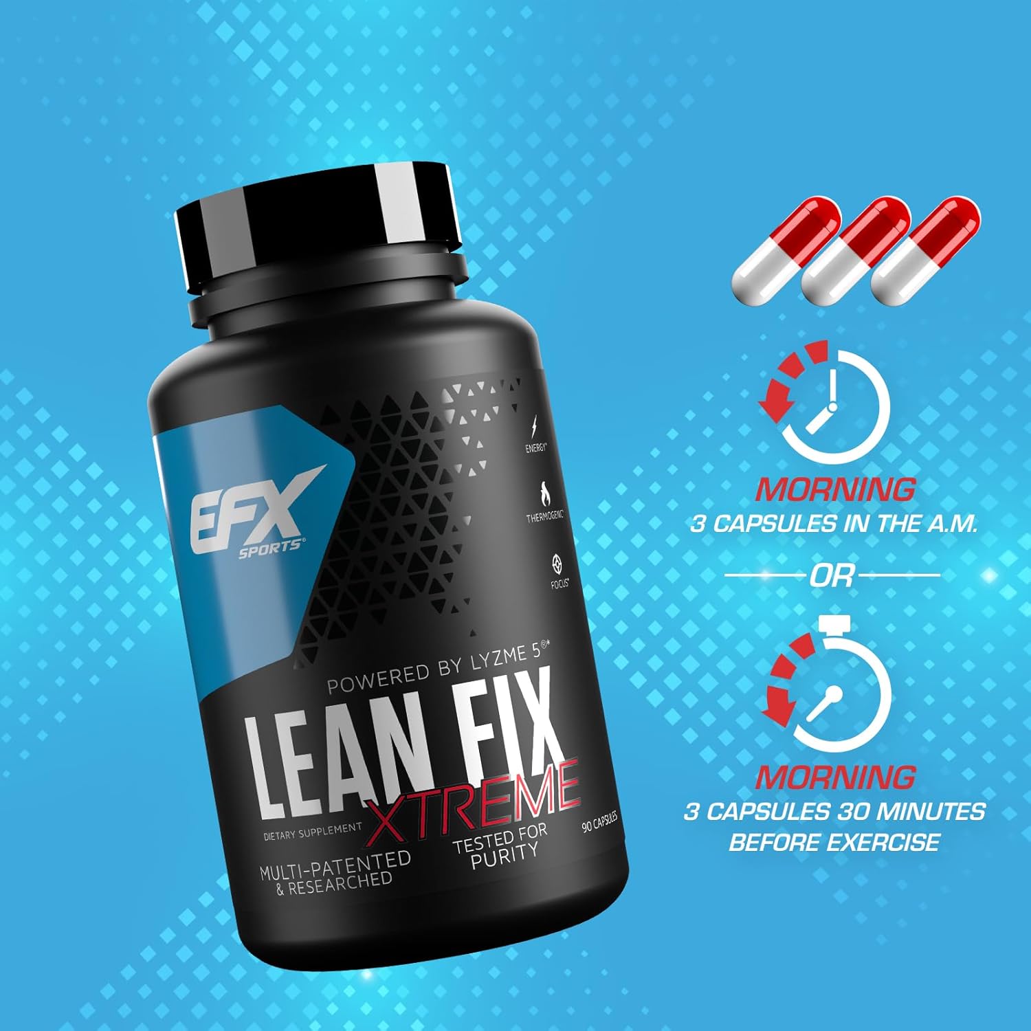 EFX Sports Lean Fix Xtreme Fat Burner & Metabolism Booster - 90 Capsules for Weight Loss, Energy & Appetite Control - Perfect for Gym, Workout & Fitness Routines