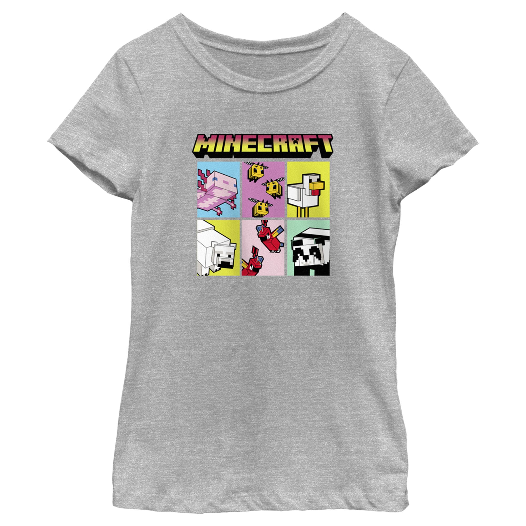 Girl's Minecraft Animal Mobs Graphic Tee - Cute Gaming T-Shirt for Kids - Perfect for School, Parties & Minecraft Fan Gifts
