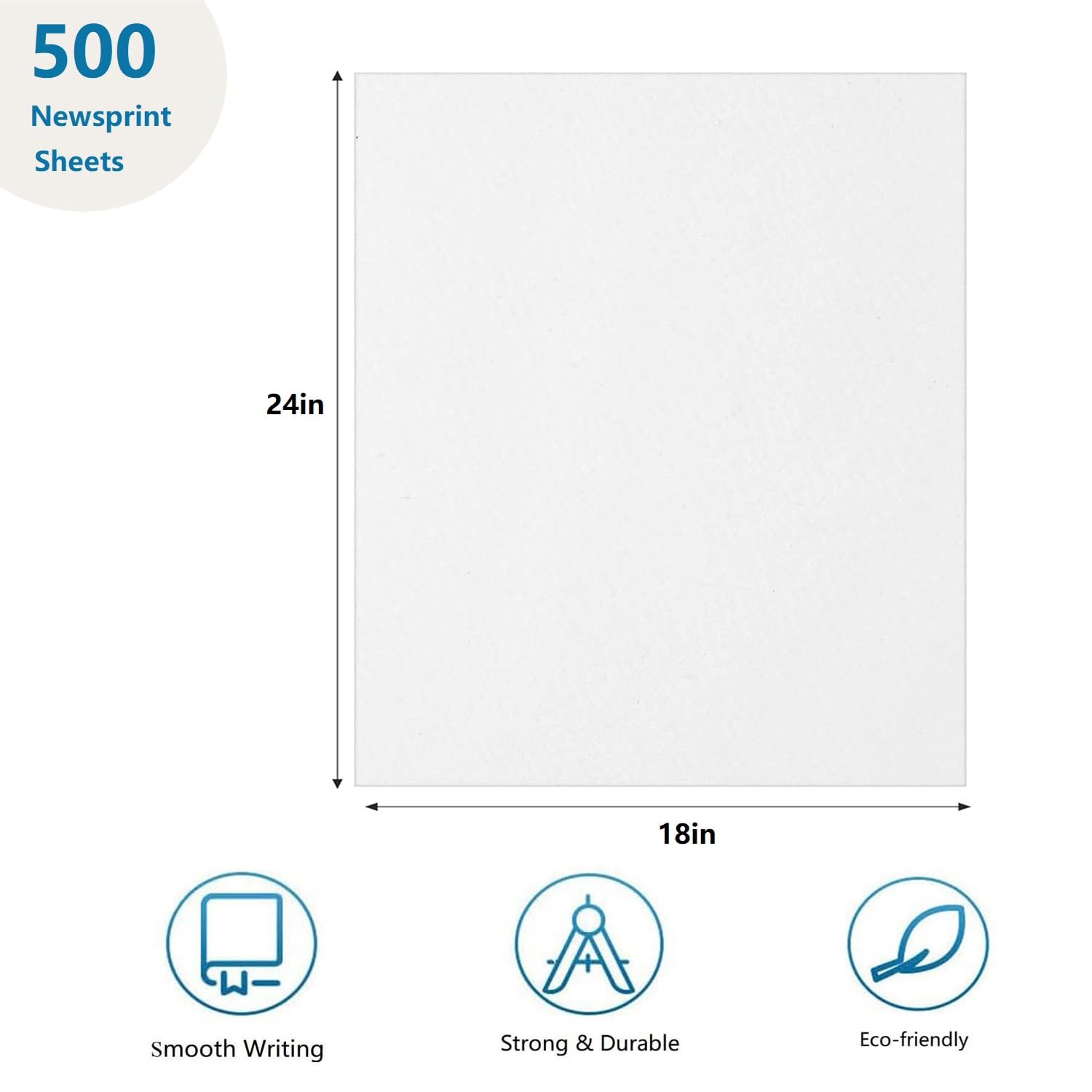 18x24 Inch Newsprint Paper for Drawing, Sketching & Doodling - Dry Medium Art Paper for Adults & Kids - Large Packing & Wrapping Paper for Artists, Students & Crafters