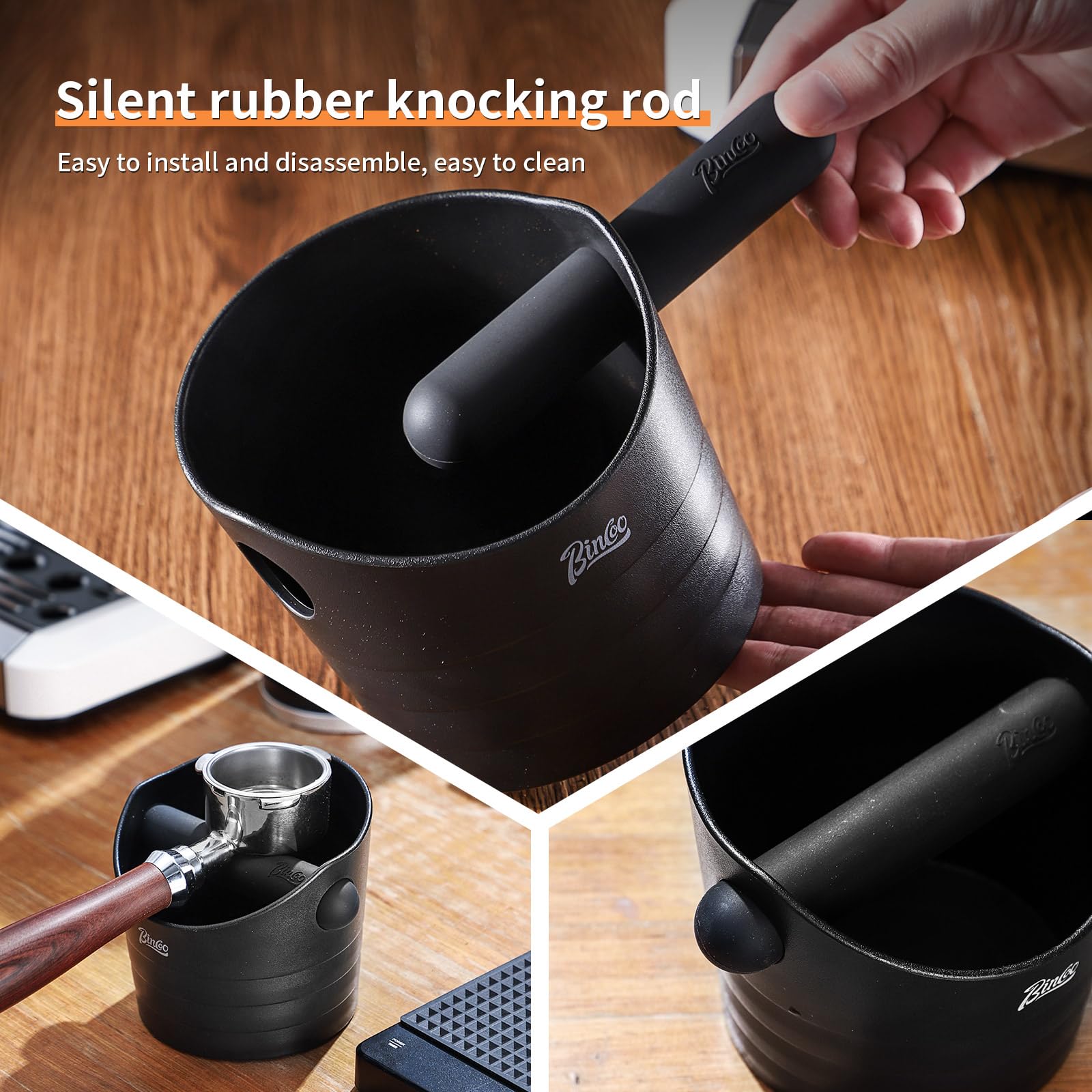 Bincoo Mini 4.5 Inch Coffee Knock Box - Compact Espresso Grounds Container for Home & Bar Use - Durable Black Coffee Accessory - Perfect for Espresso Machines & Coffee Station Organization