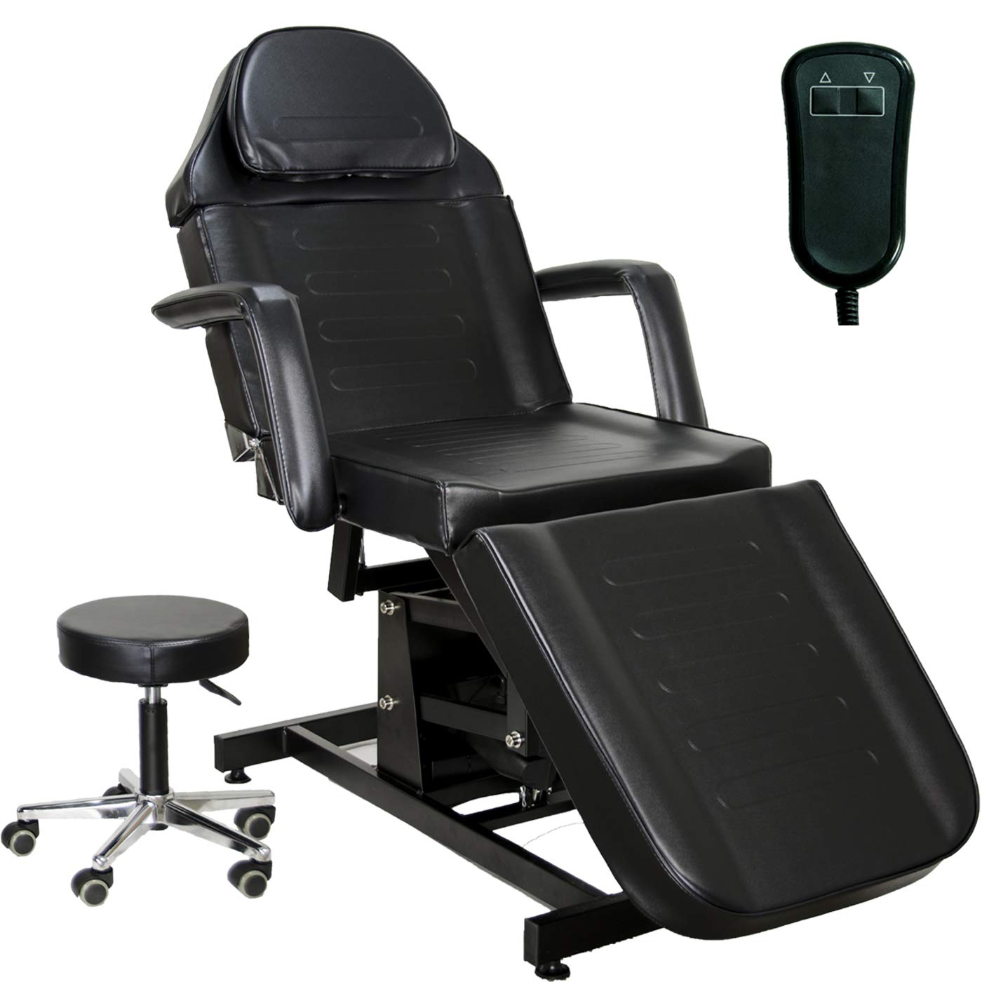 Electric Height Adjustable Tattoo Facial Esthetician Chair - Professional Lash Treatment Bed & Massage Spa Table with Electric Lift for Microblading, Waxing, Beauty Salon (Black) - Perfect for Tattoo Studios, Beauty Clinics & Spa Centers