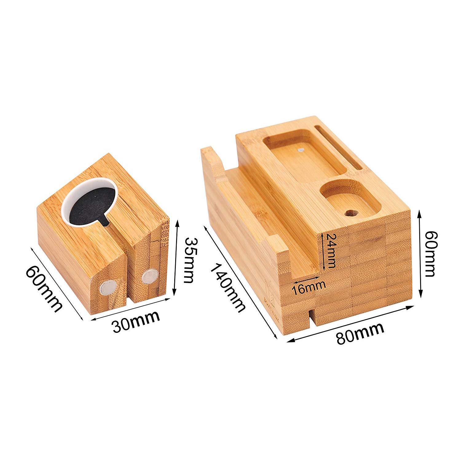 Bamboo 3-Port USB Charging Station Dock - Fast Charger Hub for iPhone 13/12/11 Pro Max/XS/X/8 Plus, Apple Watch Series 2/3/4 (38mm & 42mm), AirPods & Samsung Phones - Perfect for Home Office Desk Organization & Multi-Device Charging