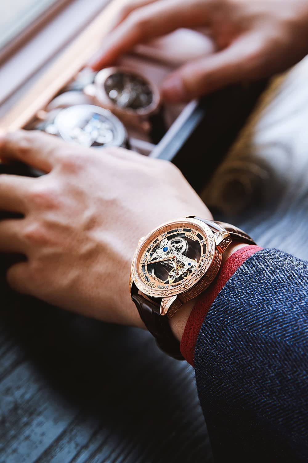 OLEVS Men's Skeleton Automatic Mechanical Watch - Self-Winding Dress Watch with Luminous Hands, Waterproof Leather Strap - Perfect for Business, Formal Events & Luxury Gifts